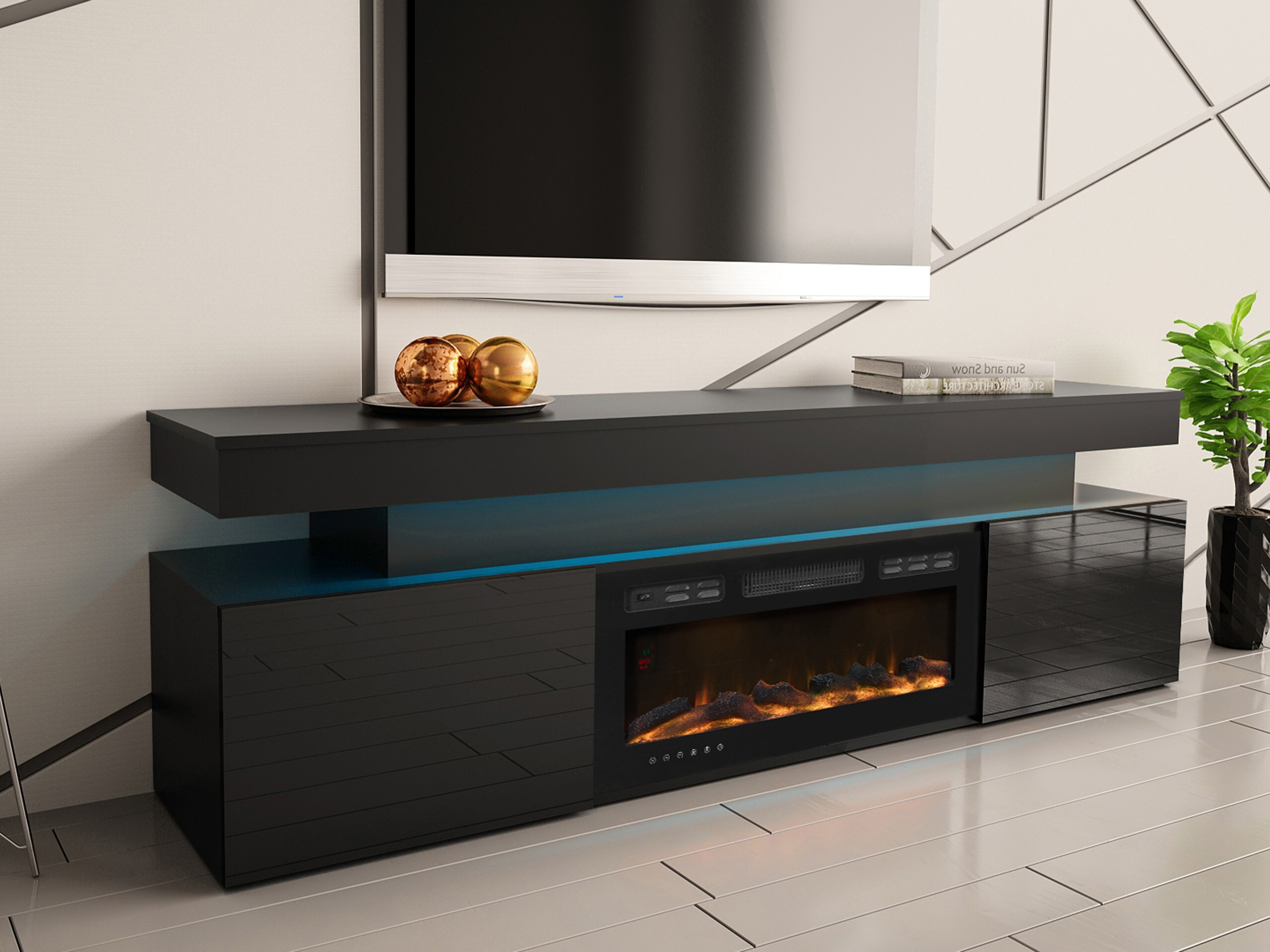 TV galds Monfero 104 (Melns + Glancēts melns)