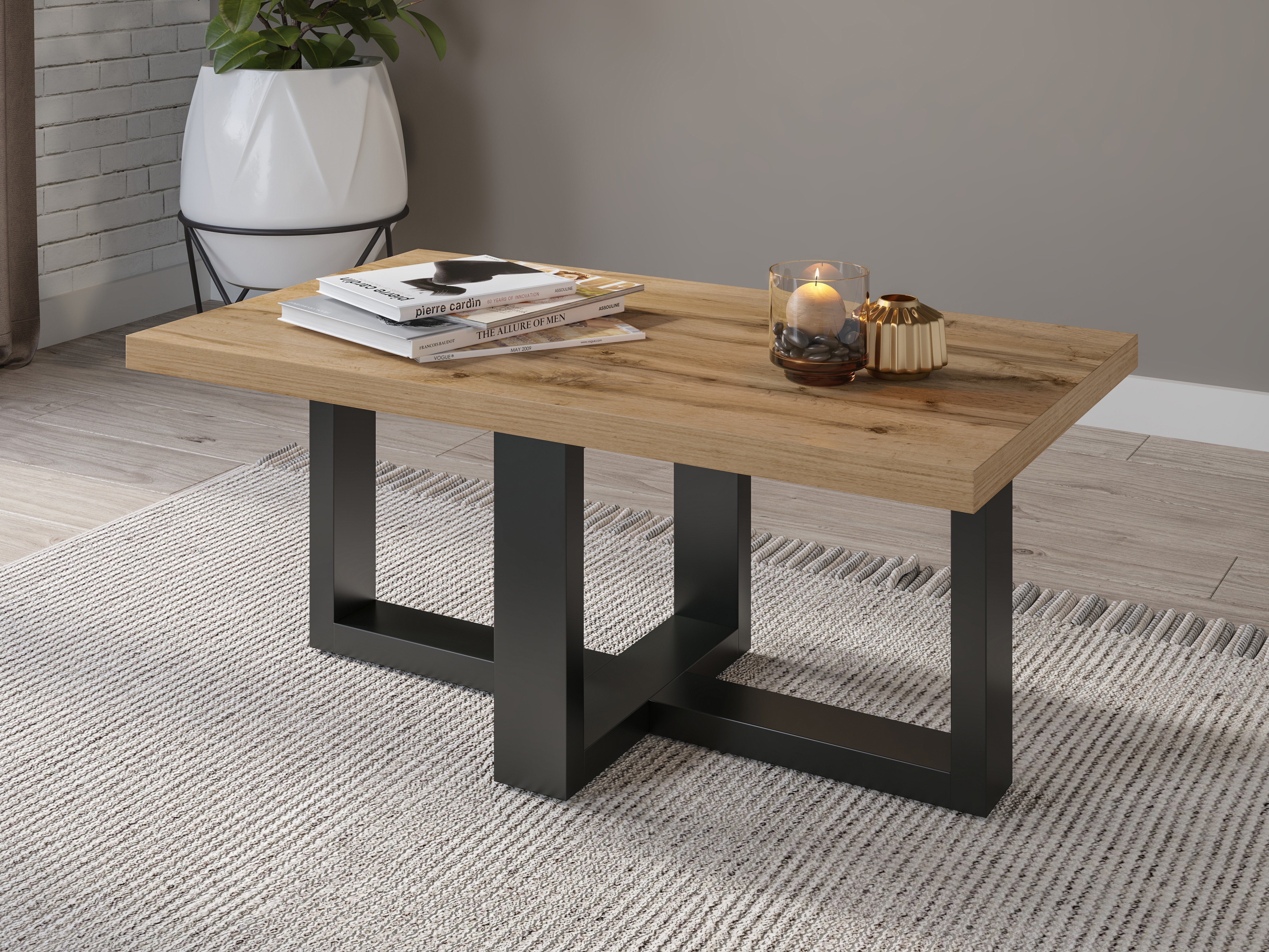 Žurnālu galdiņš Austin 317 (Melns + Votan ozols)