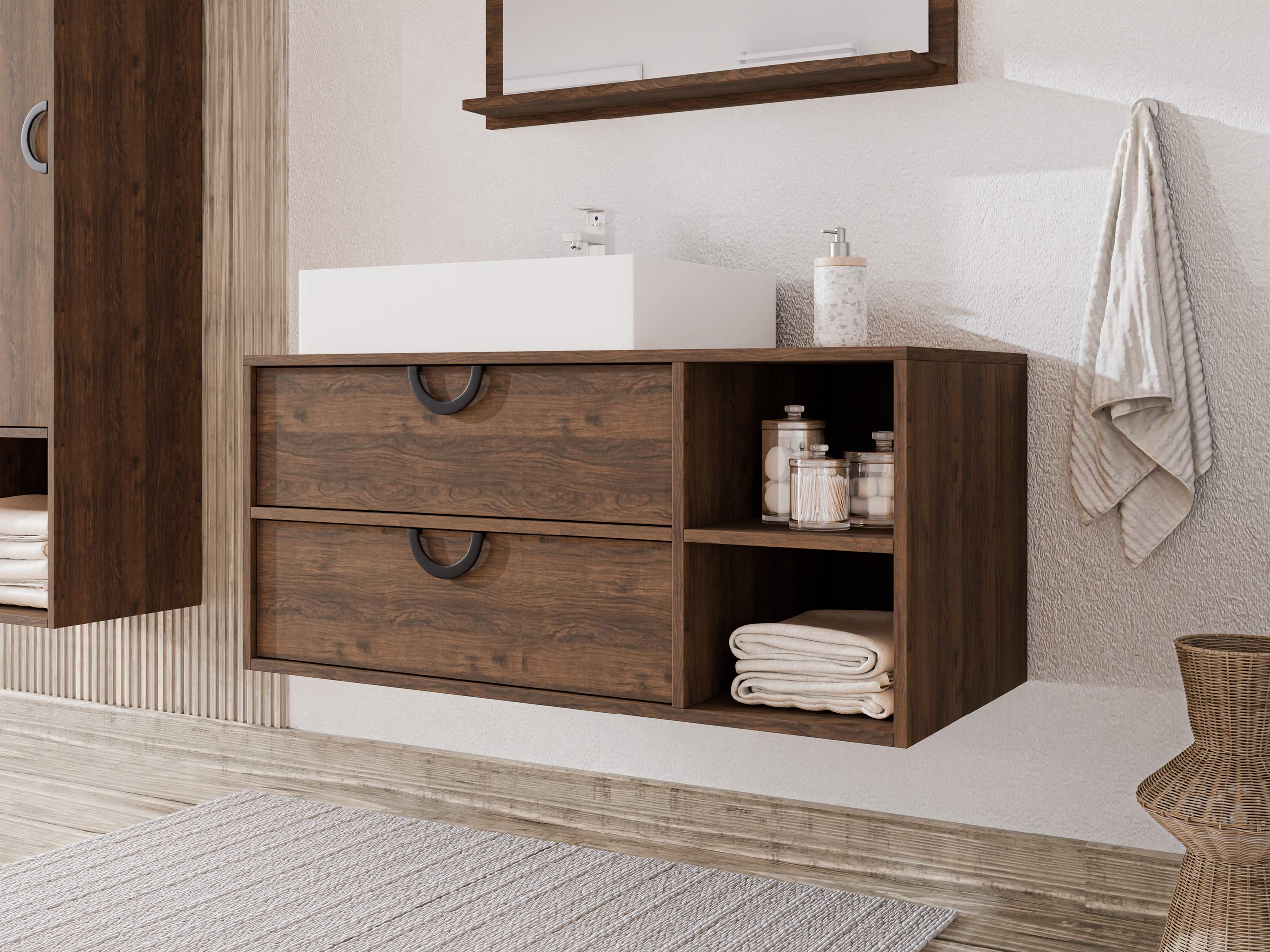 Piekarams vannas istabas skapītis izlietnei Providence 193 (Riekstkoks)