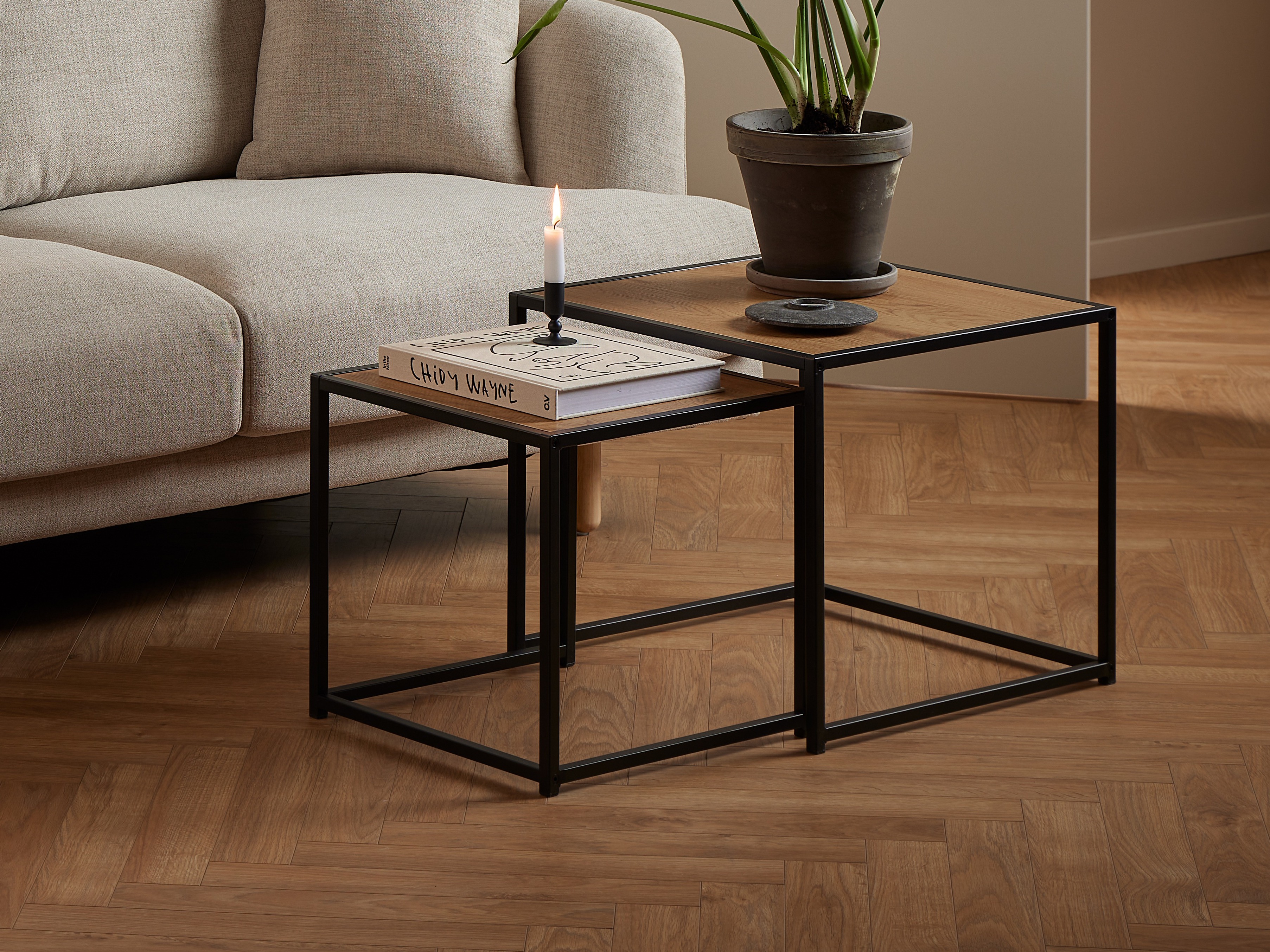 Kafijas galdiņu komplekts Norsica 461 (Savvaļas ozols + Melns)