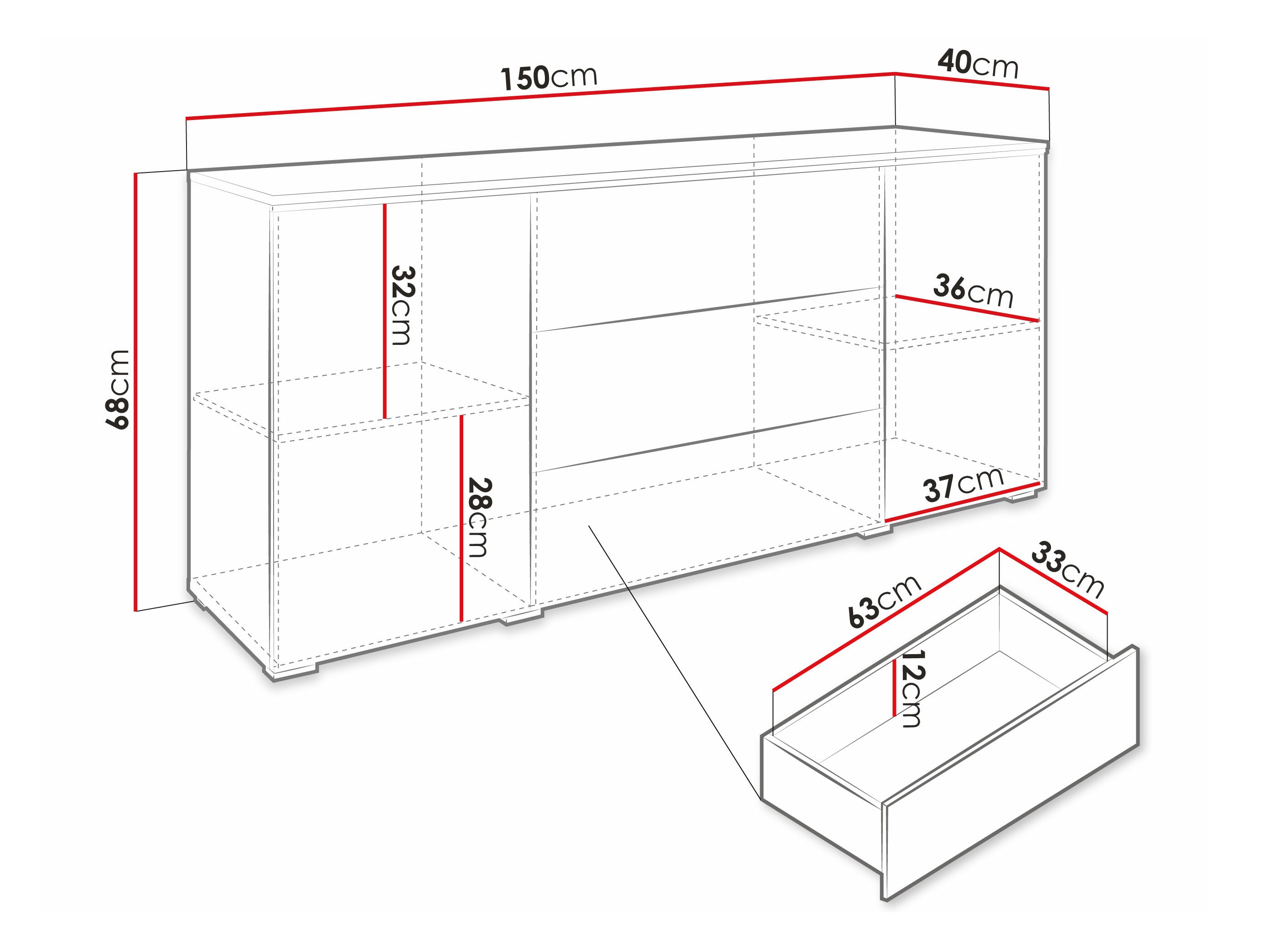 Kомод Sarasota 142 (Дуб вотан + Глянцевый черный)