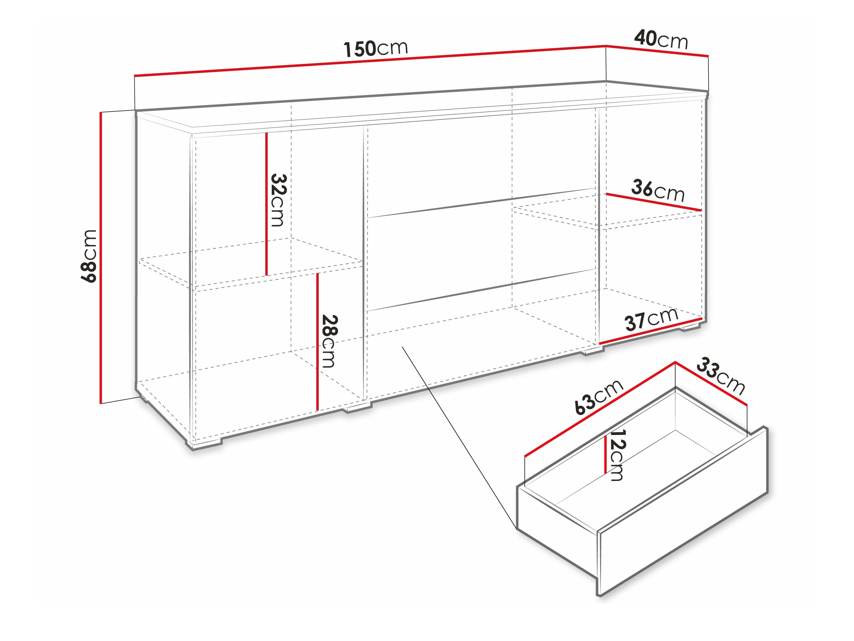 Kомод Sarasota 142 (Дуб вотан + Глянцевый черный)