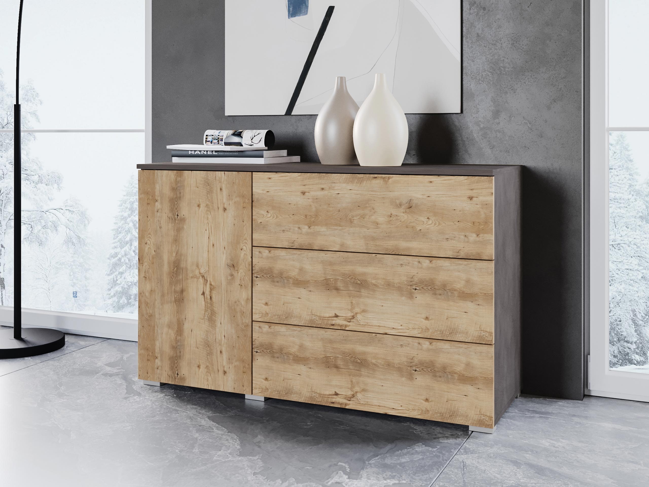 Kumode Sarasota 128 (Matera pelēks + Kastanis)