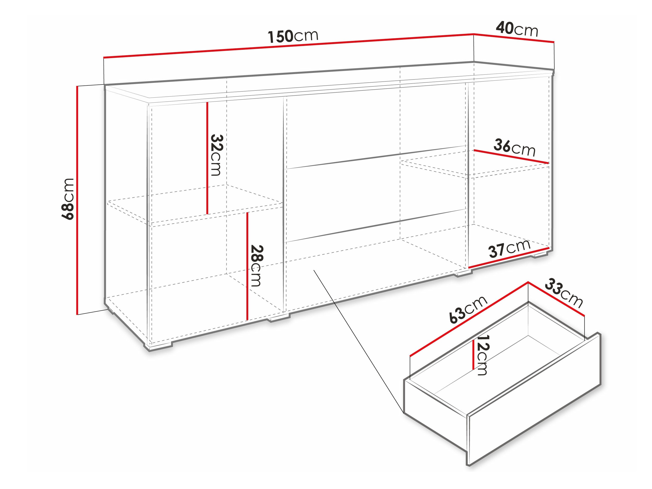 Kumode Sarasota 142 (Betons + Glancēts balts)