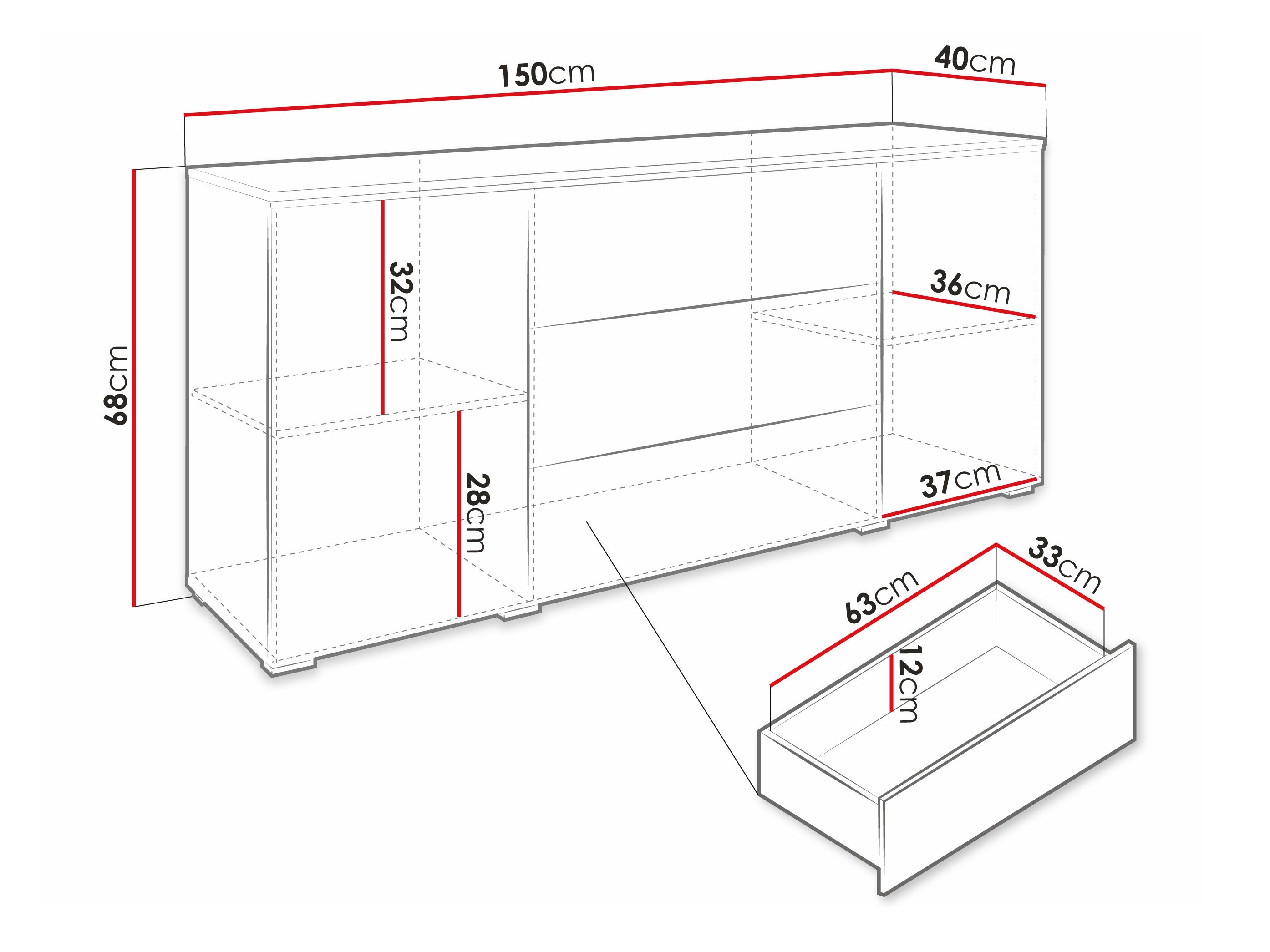 Kumode Sarasota 142 (Betons + Glancēts balts)