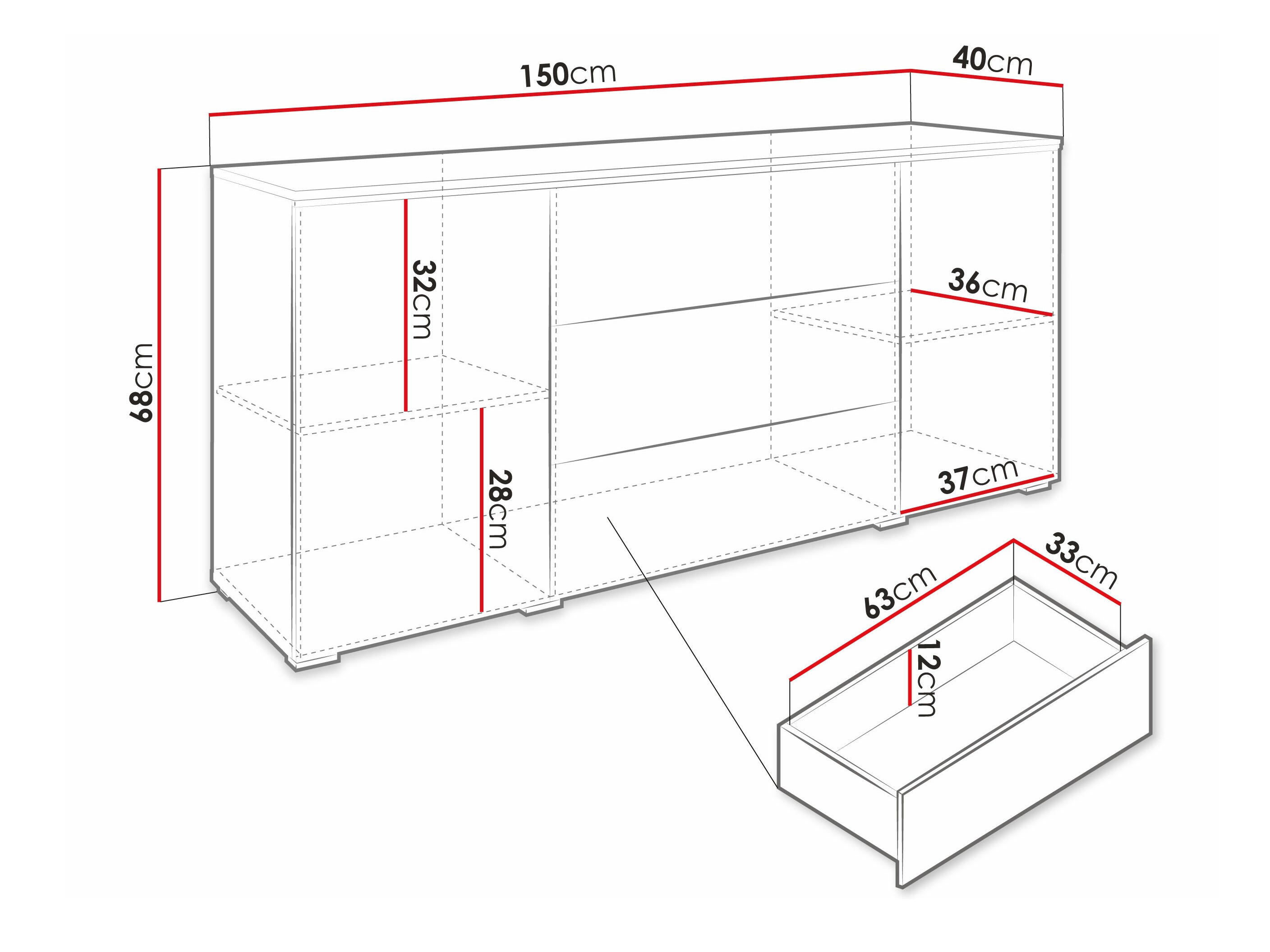 Kumode Sarasota 142 (Matera pelēks + Glancēts balts)