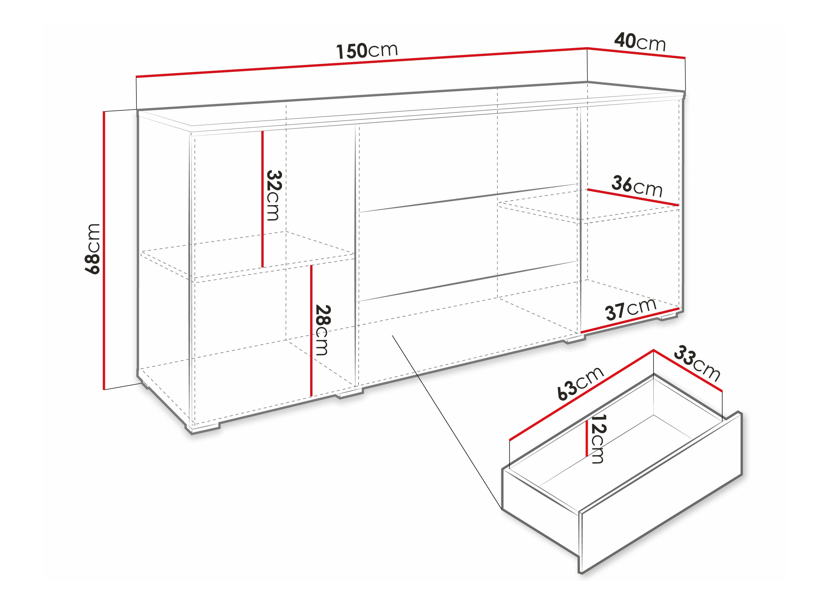 Kumode Sarasota 142 (Matera pelēks + Glancēts balts)