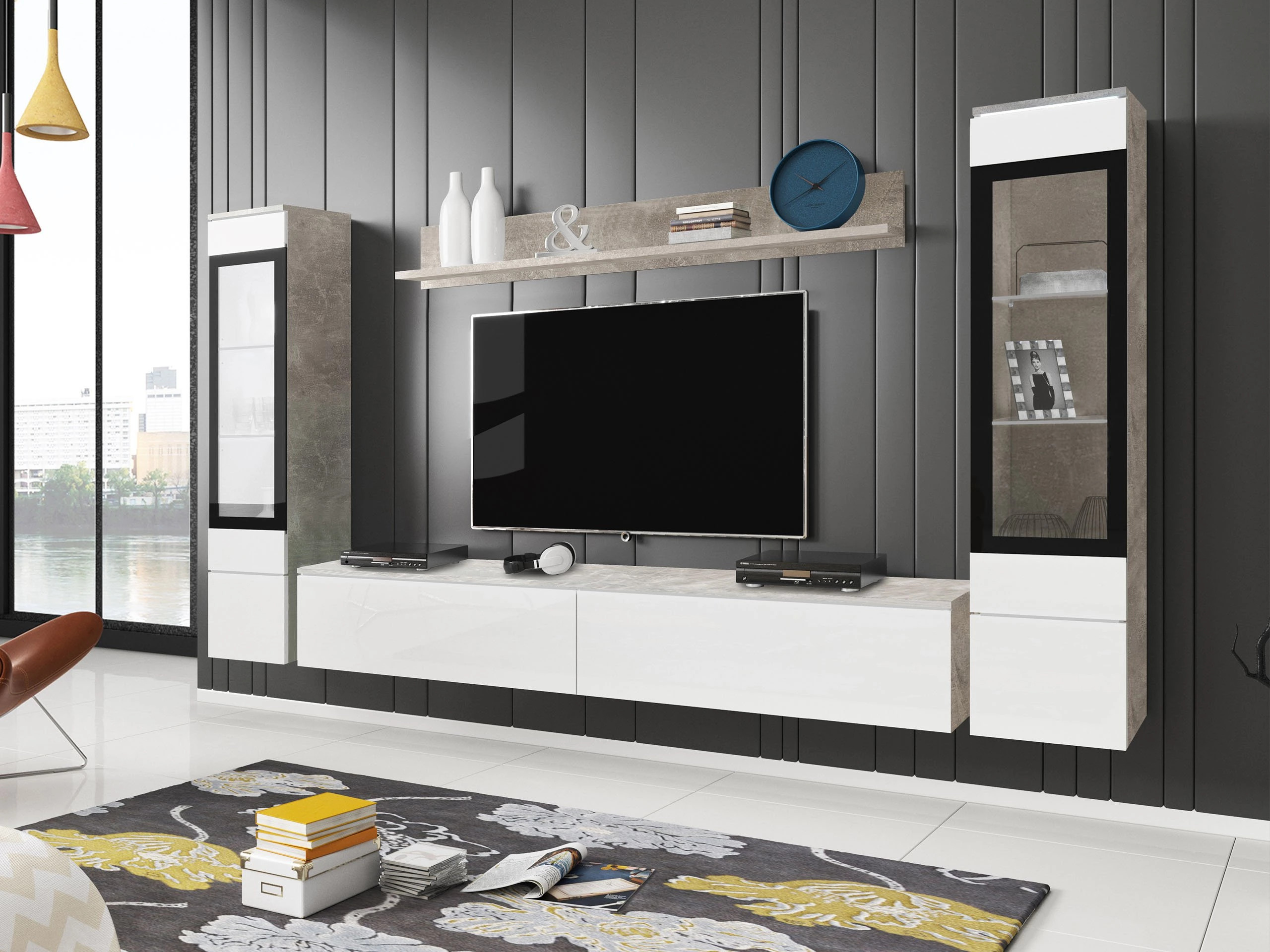 Набор для гостиной Sarasota 126 (Бетон + Глянцевый белый)