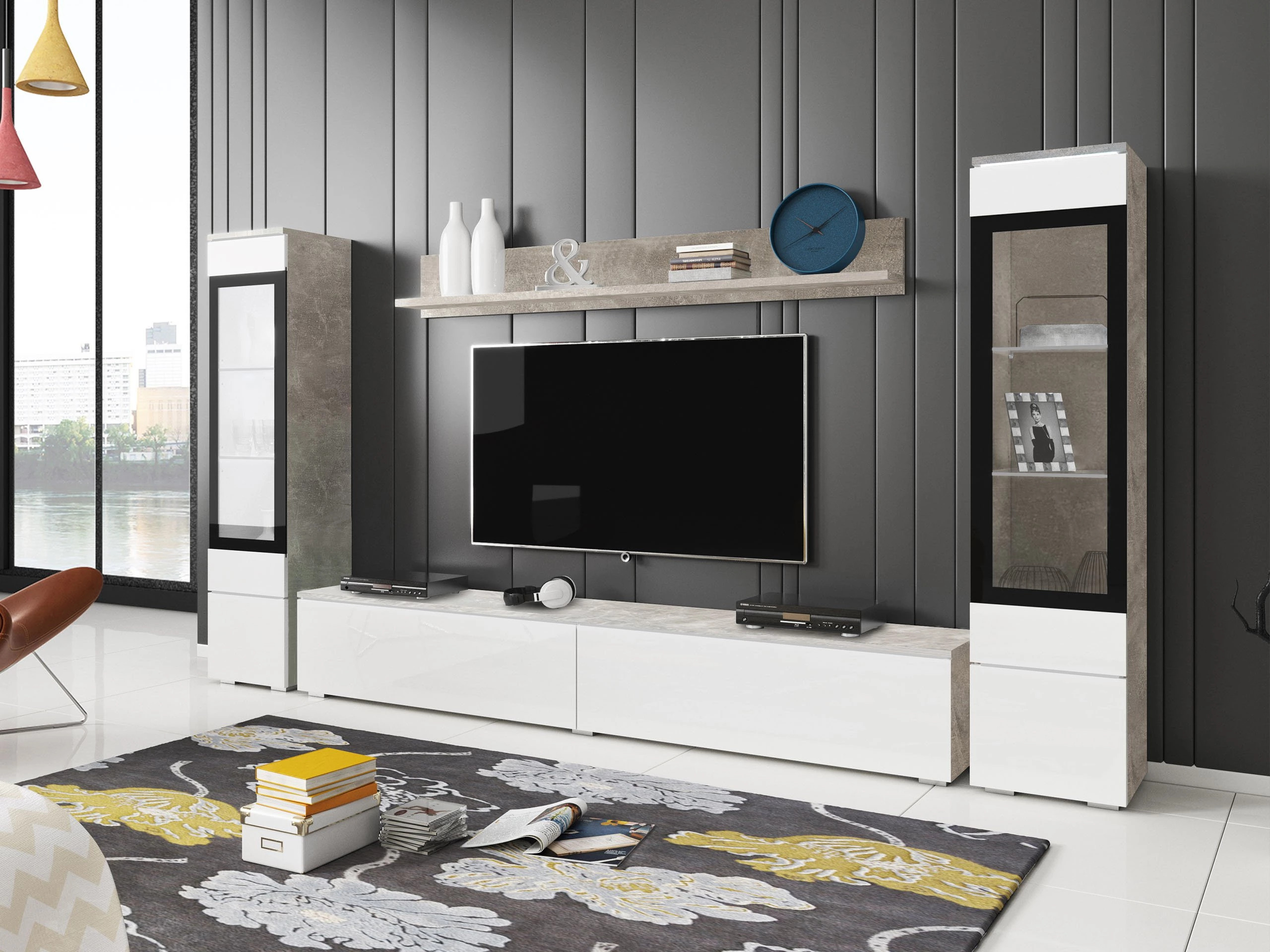 Набор для гостиной Sarasota 126 (Бетон + Глянцевый белый)