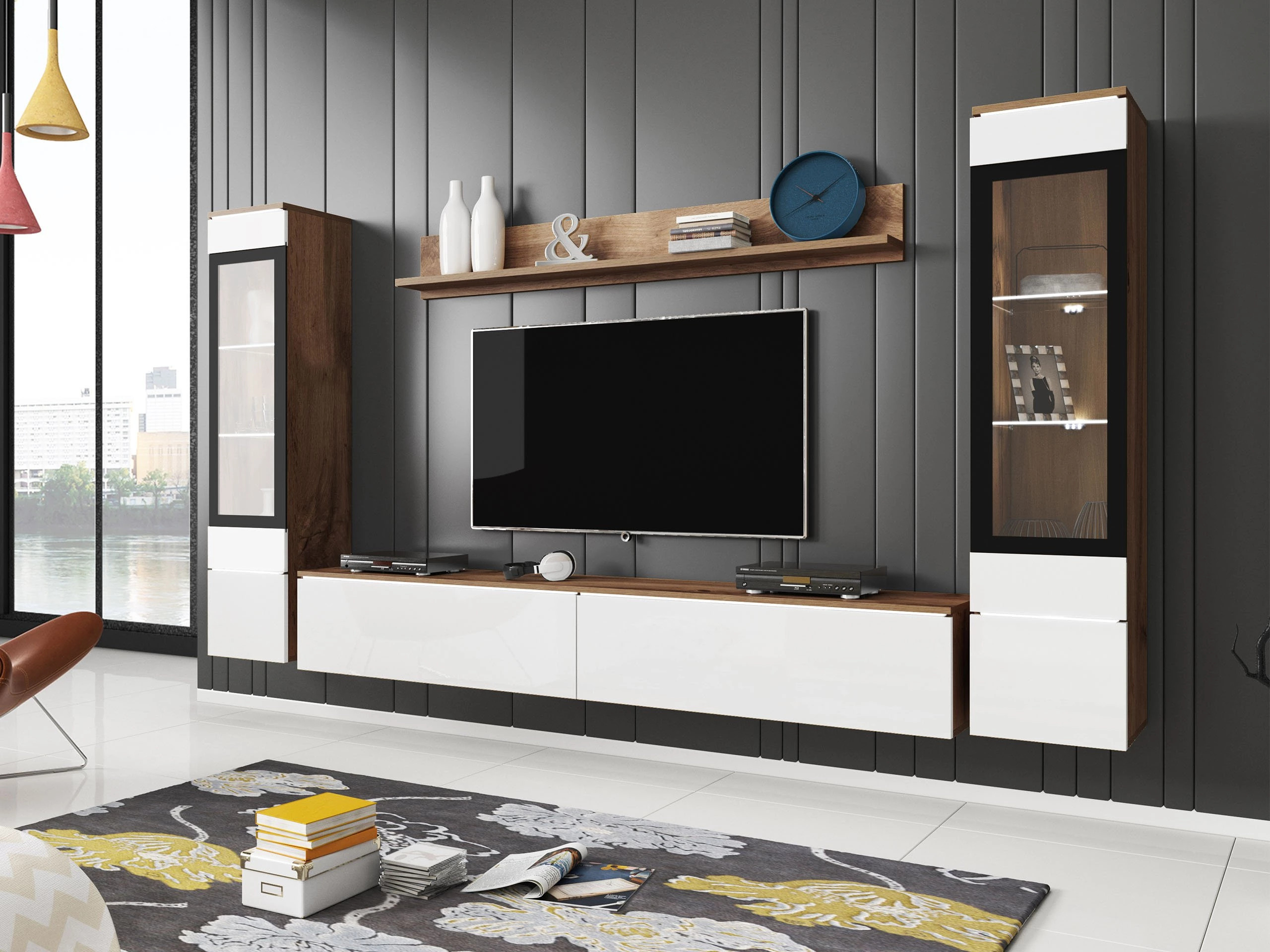 Набор для гостиной Sarasota 126 (Дуб вотан + Глянцевый белый)