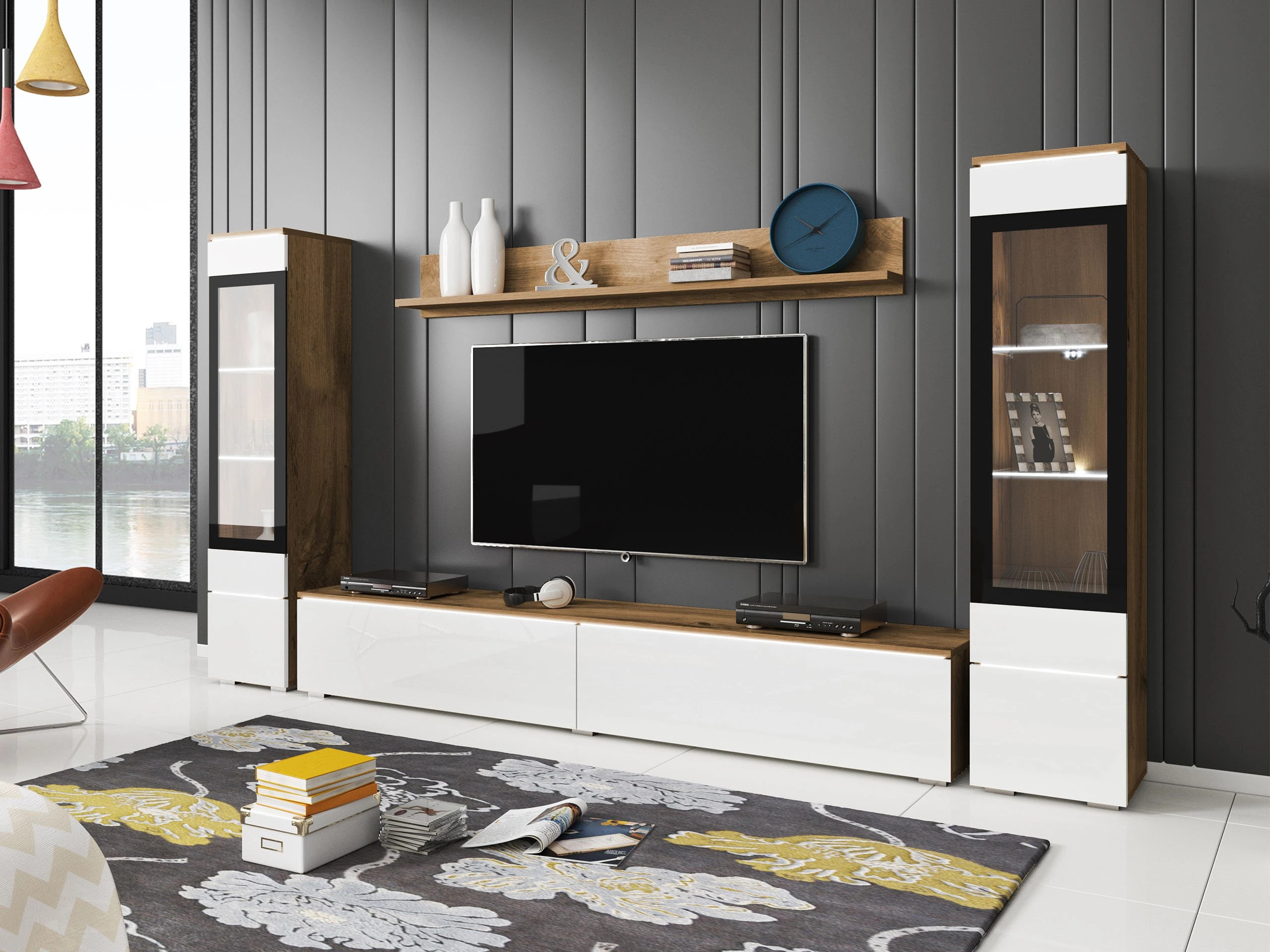 Набор для гостиной Sarasota 126 (Дуб вотан + Глянцевый белый)