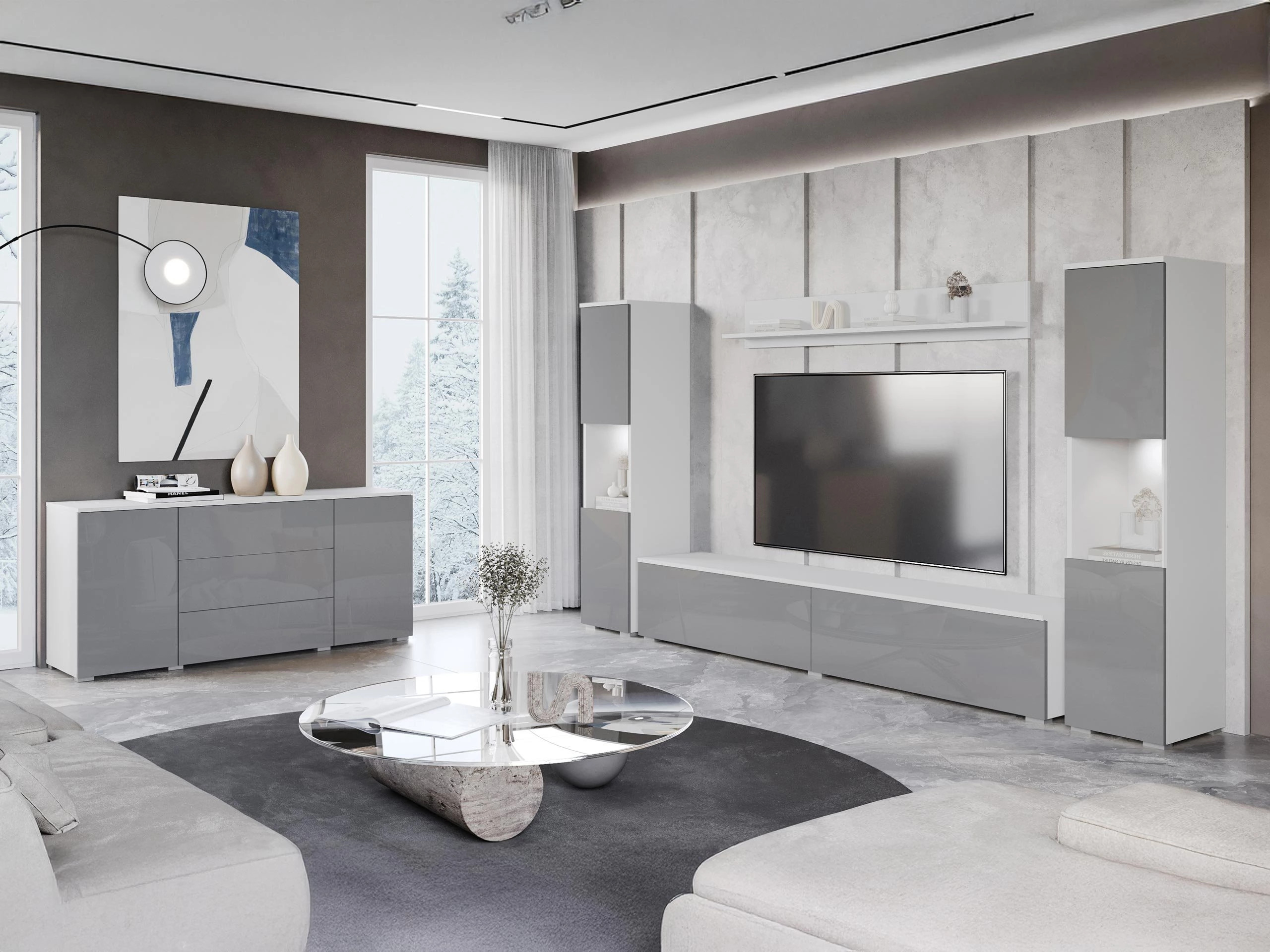 Набор для гостиной Sarasota 133 (Белый + Глянцевый белый)