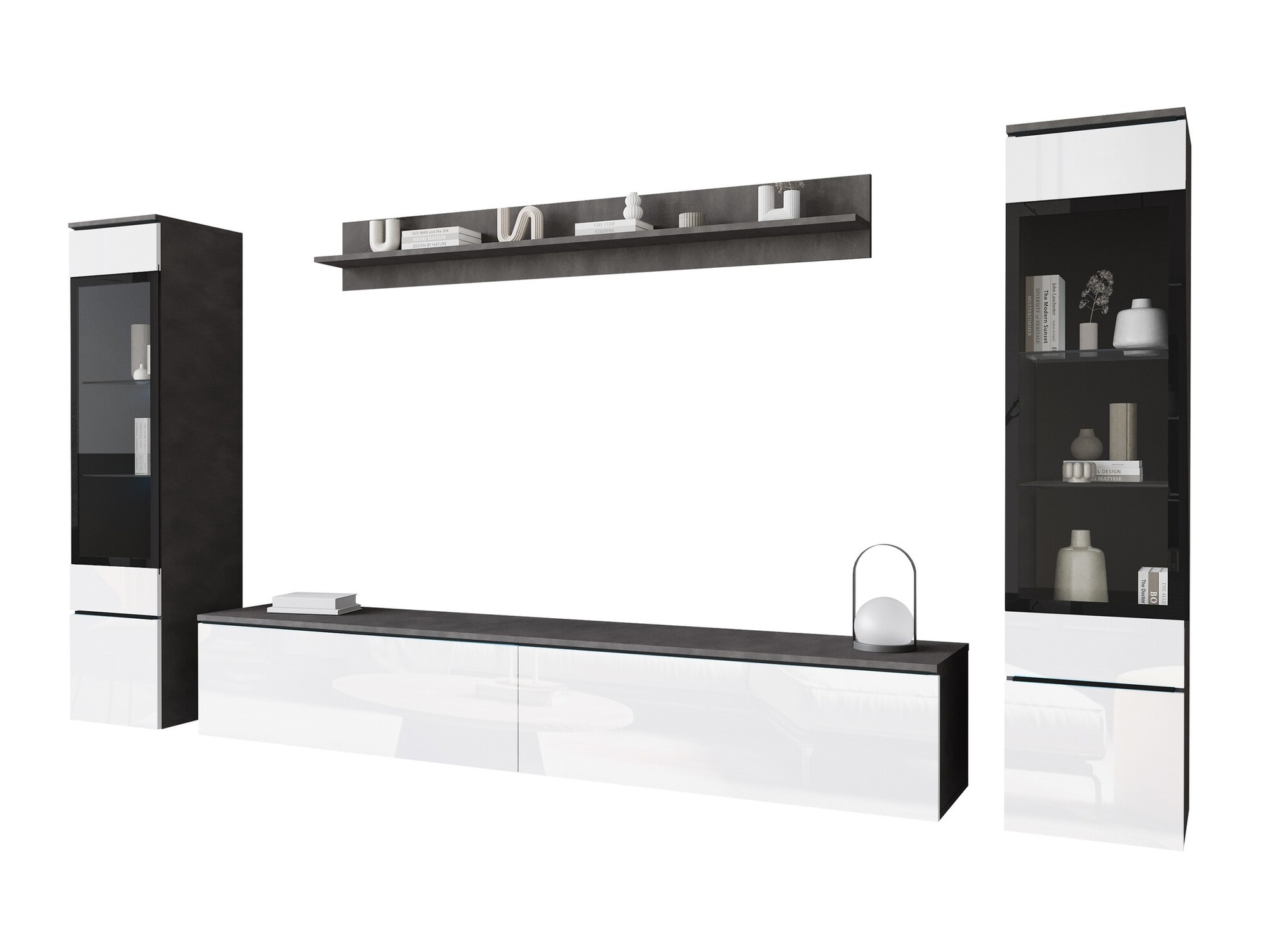 Viesistabas komplekts Sarasota 126 (Matera pelēks + Glancēts balts)