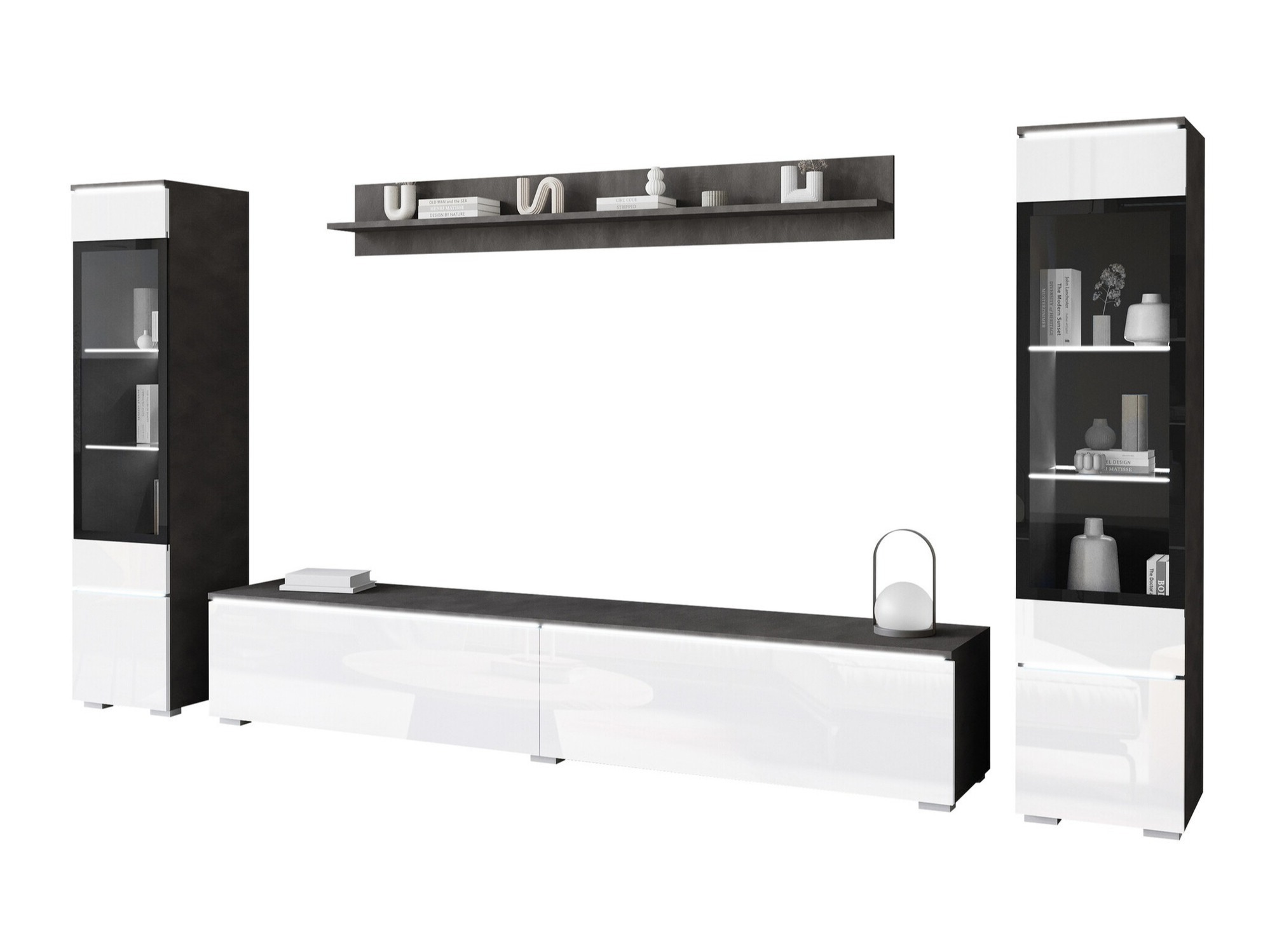 Viesistabas komplekts Sarasota 126 (Matera pelēks + Glancēts balts)