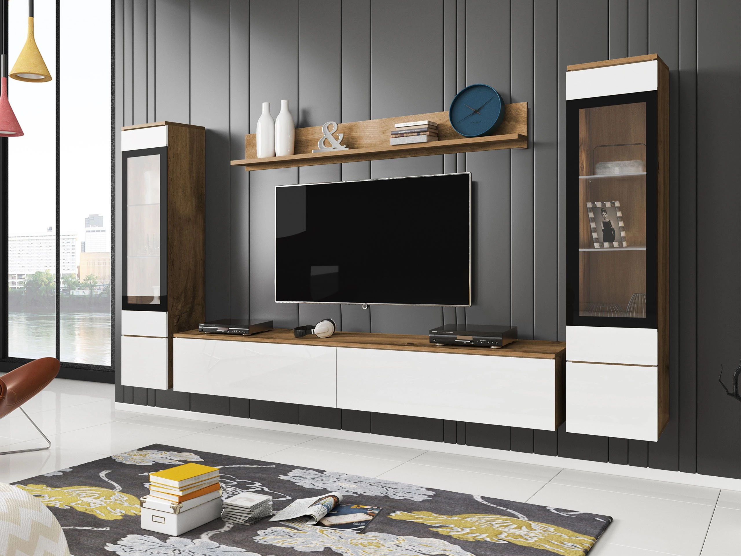 Viesistabas komplekts Sarasota 126 (Votan ozols + Glancēts balts)