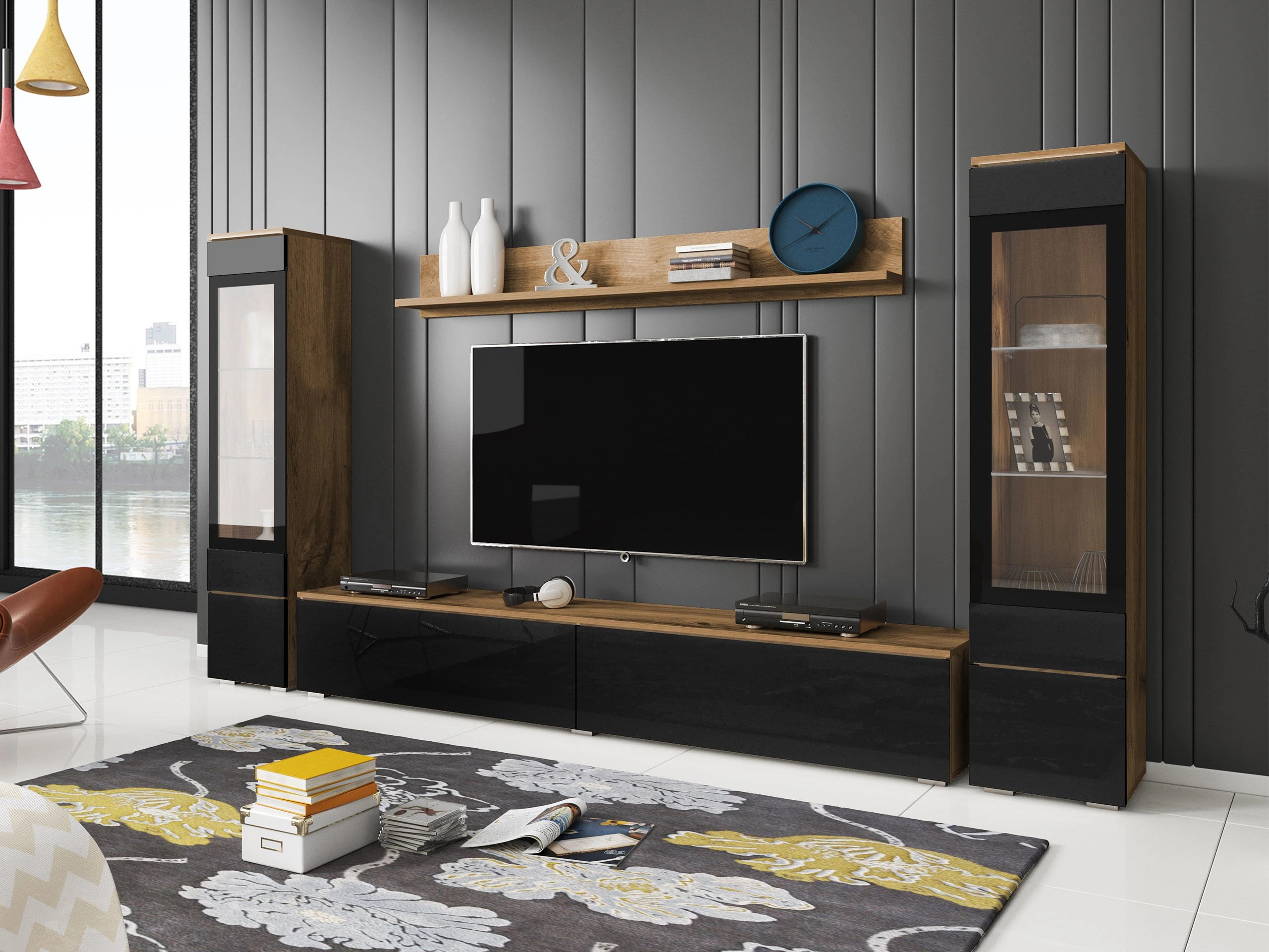 Viesistabas komplekts Sarasota 126 (Votan ozols + Glancēts melns)