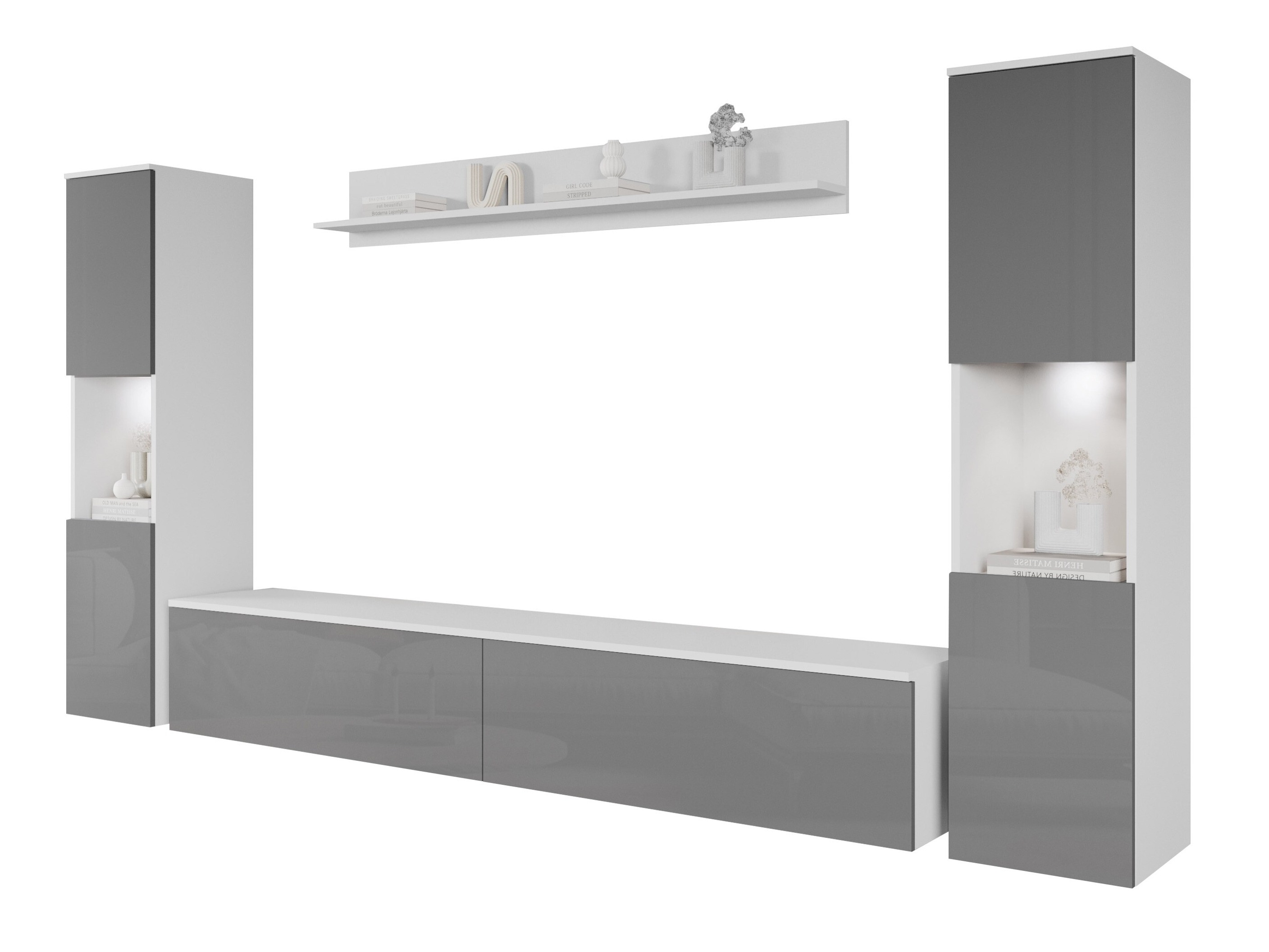 Viesistabas komplekts Sarasota 131 (Balts + Glancēts pelēks)