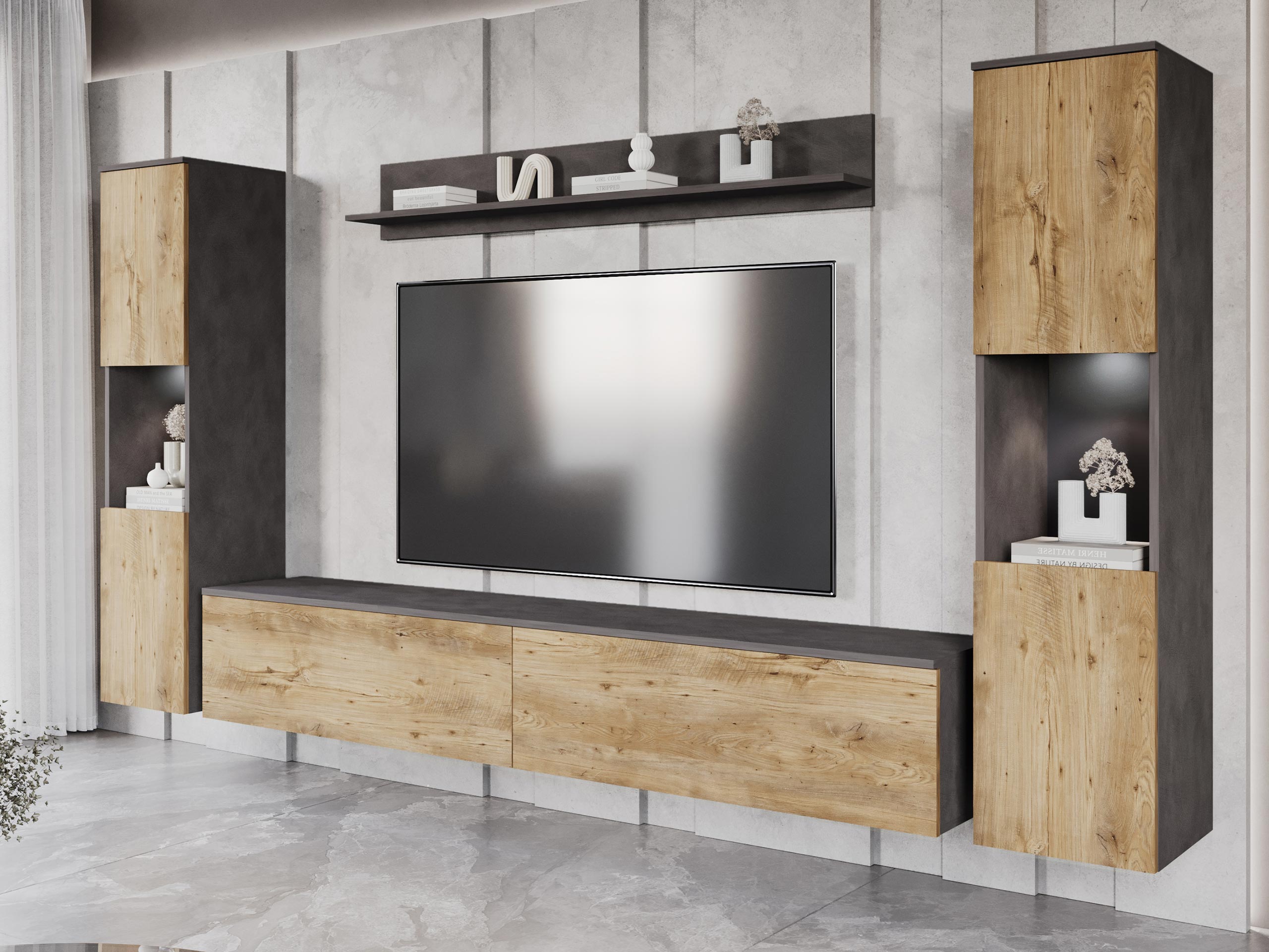 Viesistabas komplekts Sarasota 131 (Matera pelēks + Kastanis)