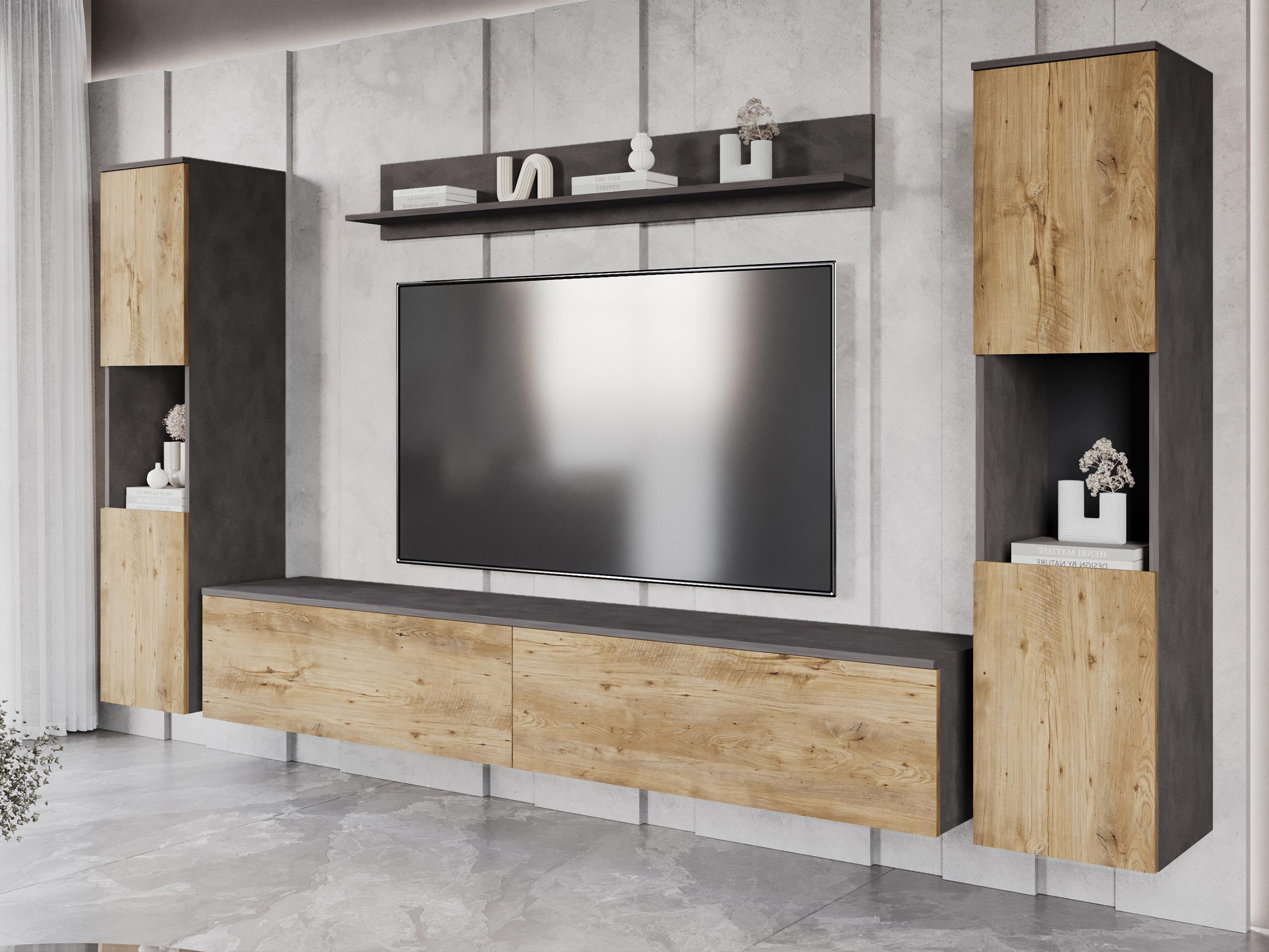 Viesistabas komplekts Sarasota 131 (Matera pelēks + Kastanis)