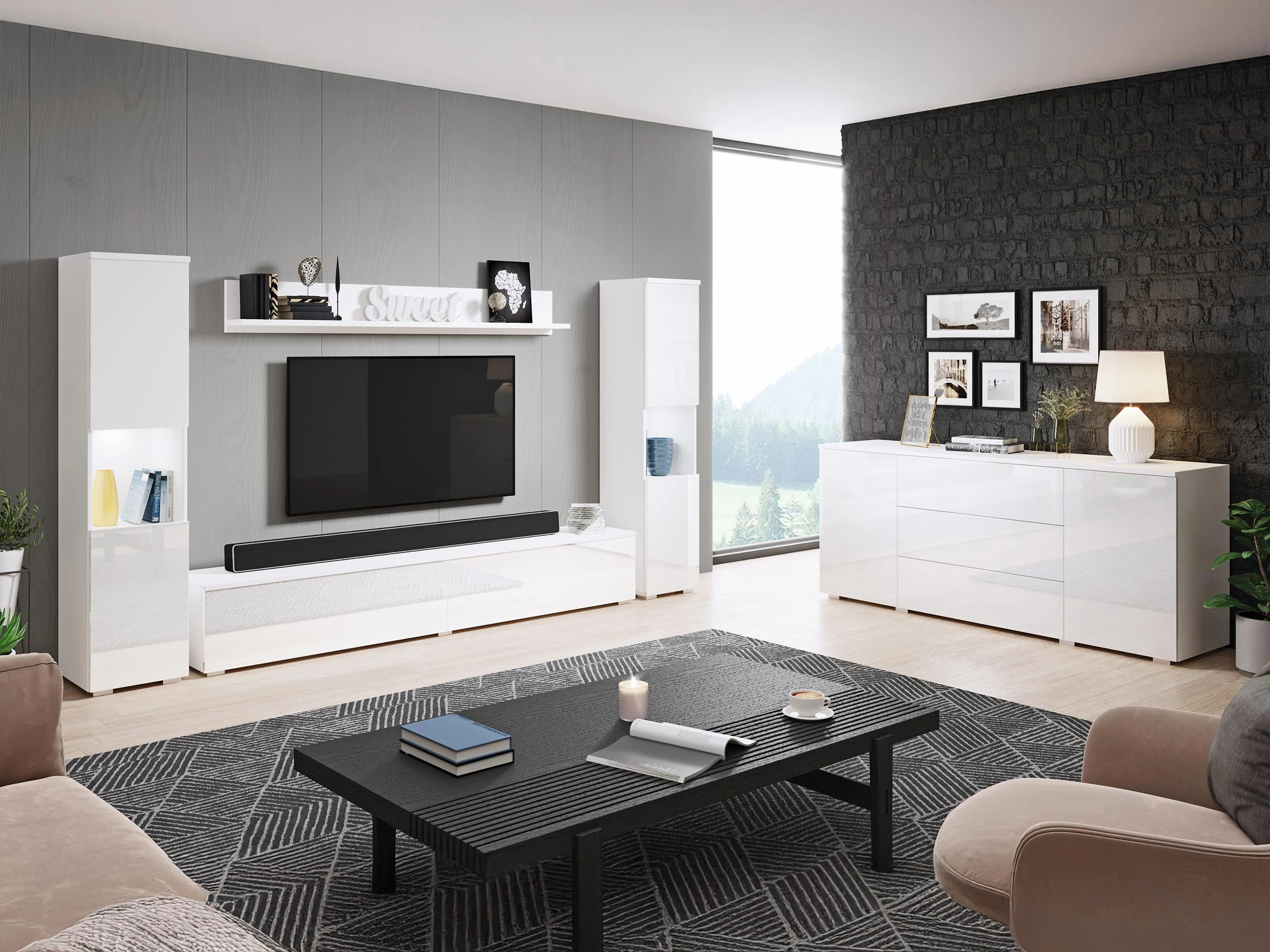 Viesistabas komplekts Sarasota 133 (Balts + Glancēts balts)