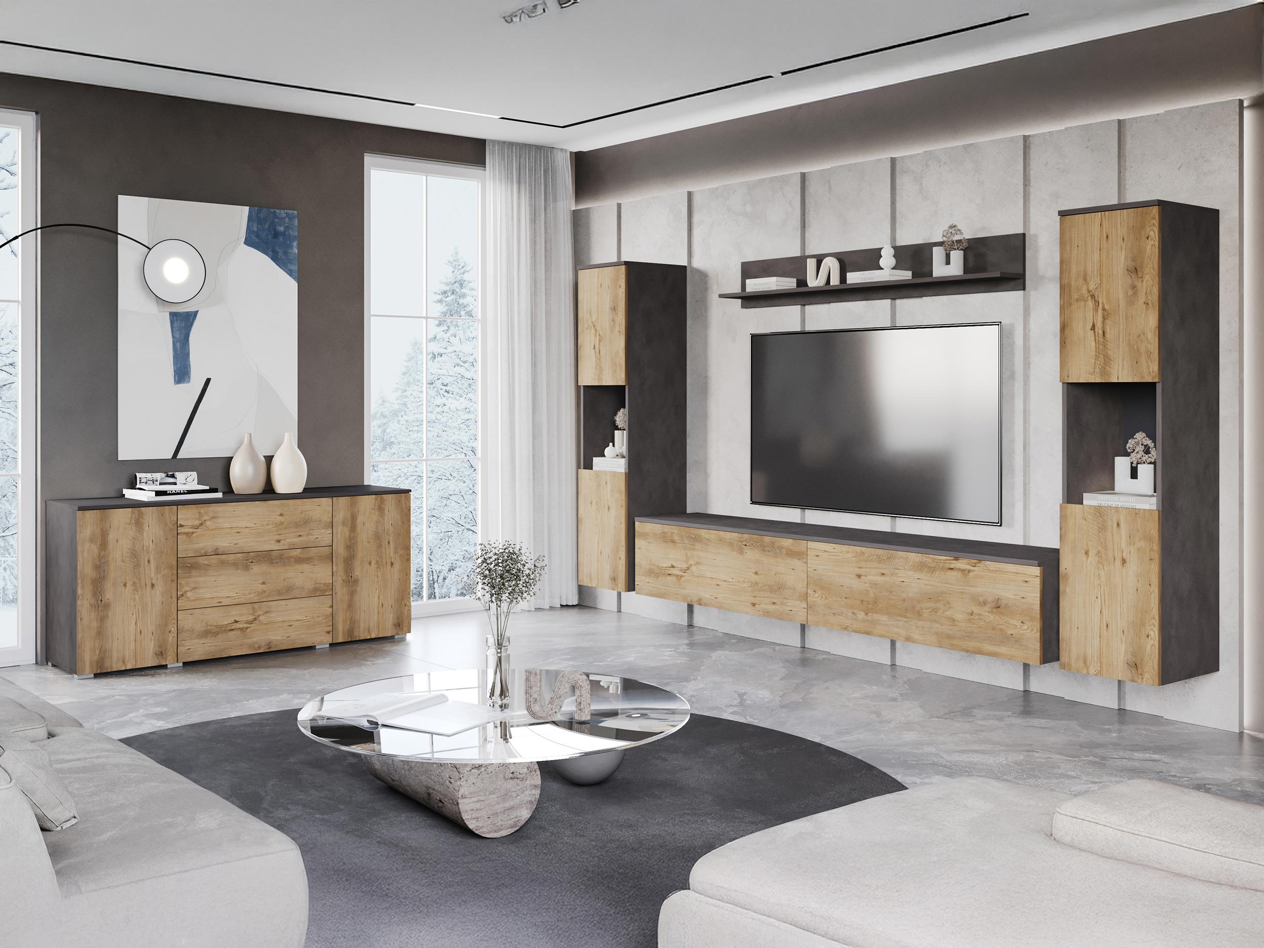 Viesistabas komplekts Sarasota 133 (Matera pelēks + Kastanis)