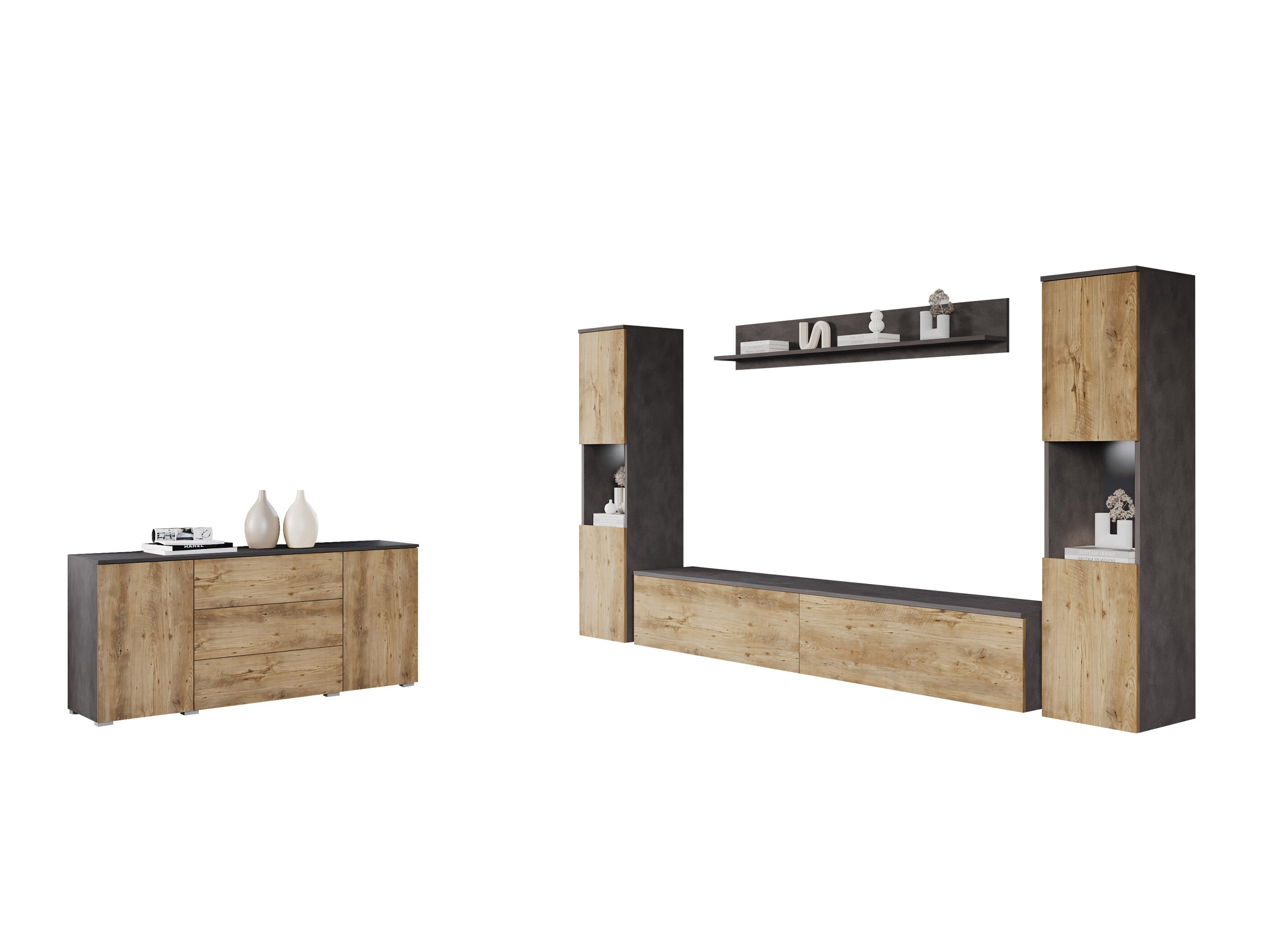 Viesistabas komplekts Sarasota 133 (Matera pelēks + Kastanis)