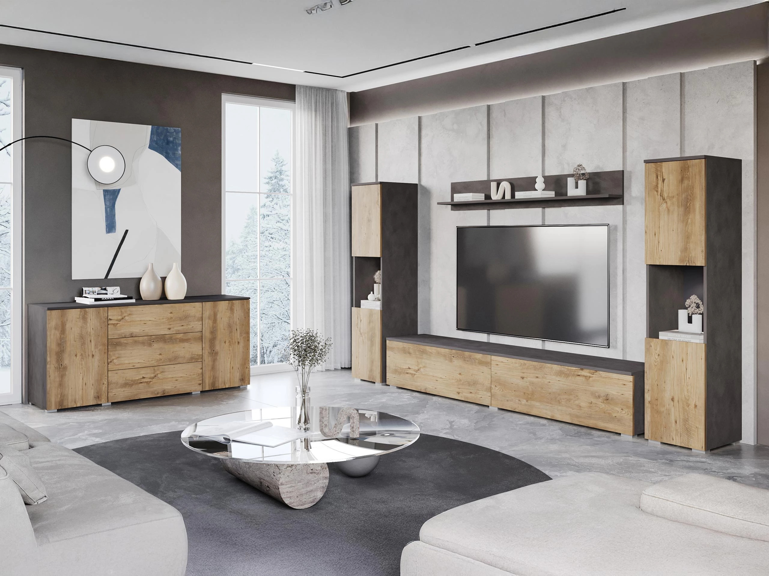 Viesistabas komplekts Sarasota 133 (Matera pelēks + Kastanis)