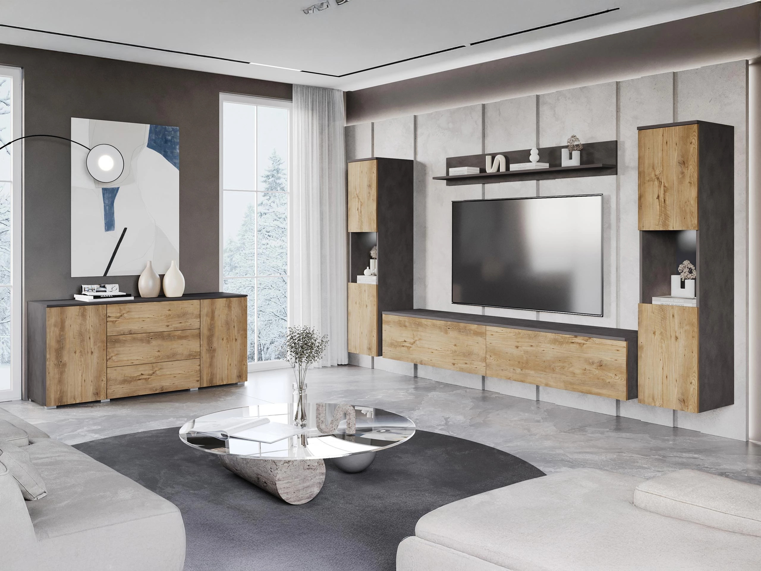 Viesistabas komplekts Sarasota 133 (Matera pelēks + Kastanis)