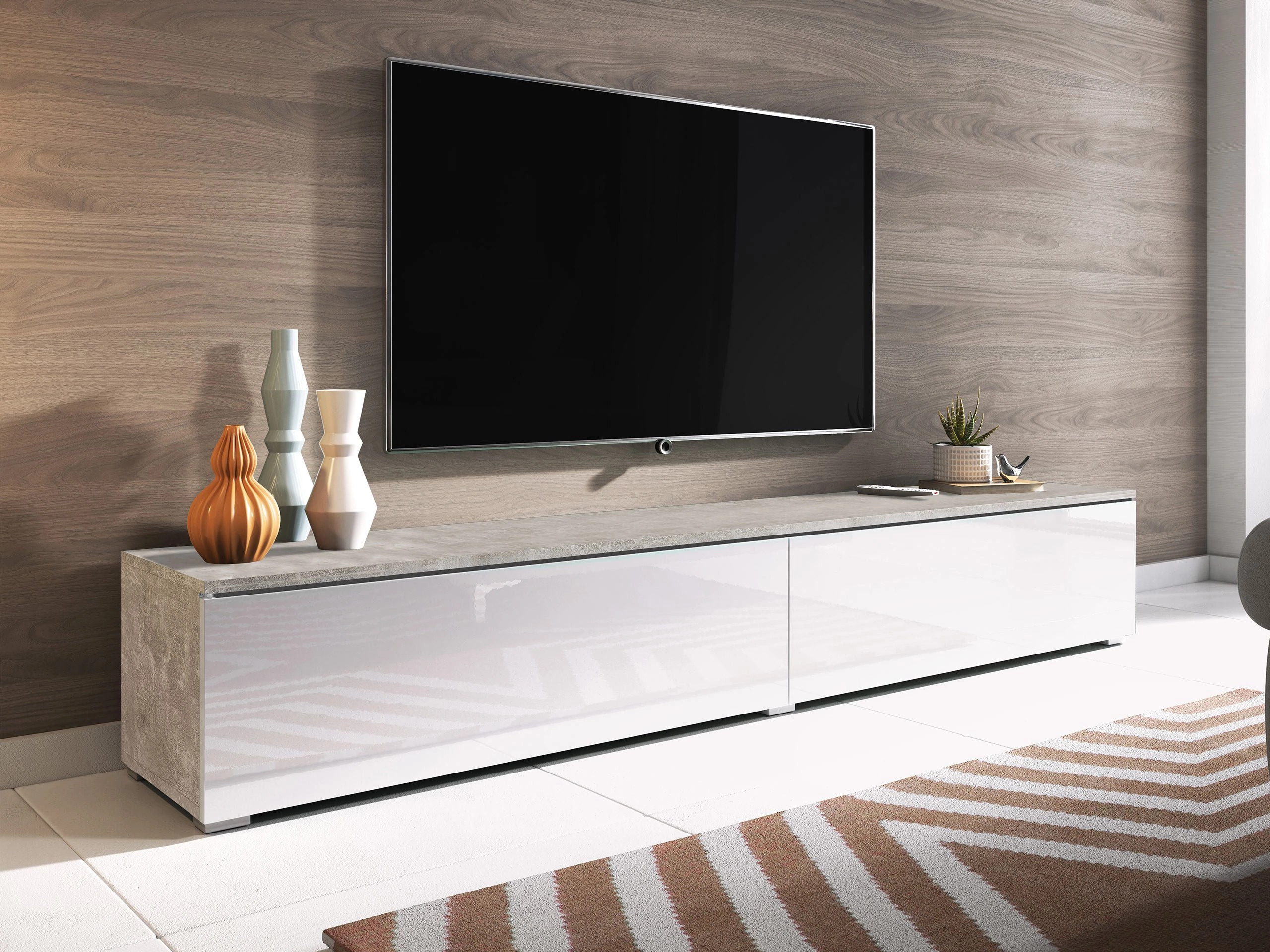 TV galds Scientia I (Betons + Glancēts balts)