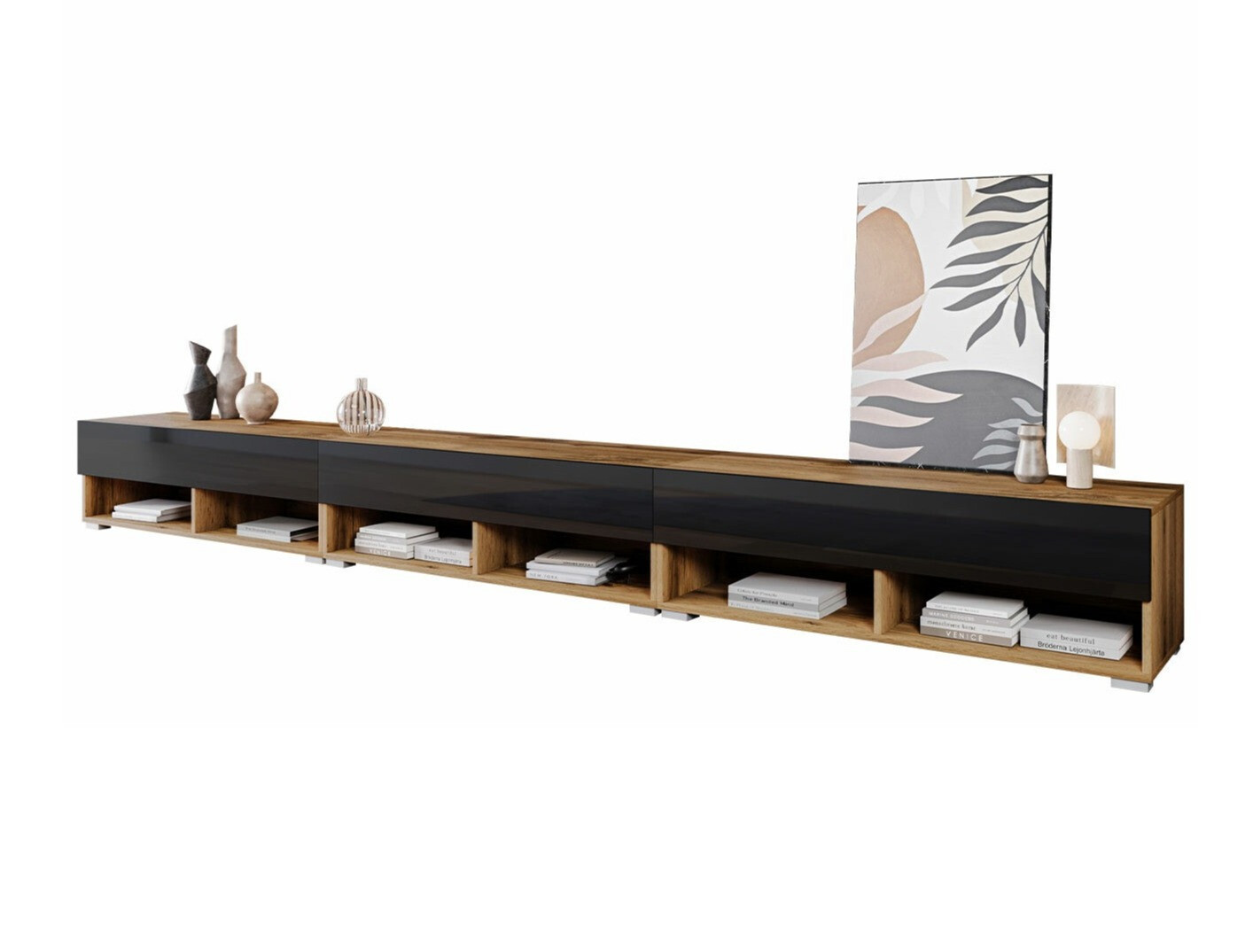 ТВ тумба Sarasota 144 (Дуб вотан + Глянцевый черный)