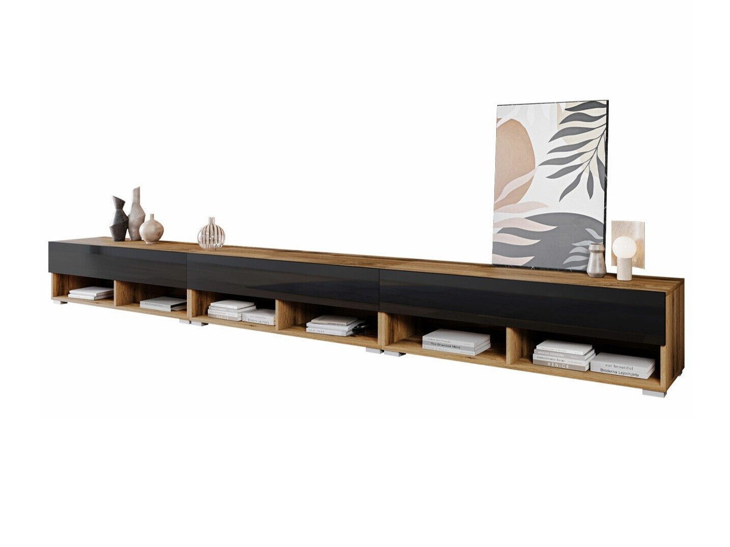 ТВ тумба Sarasota 144 (Дуб вотан + Глянцевый черный)