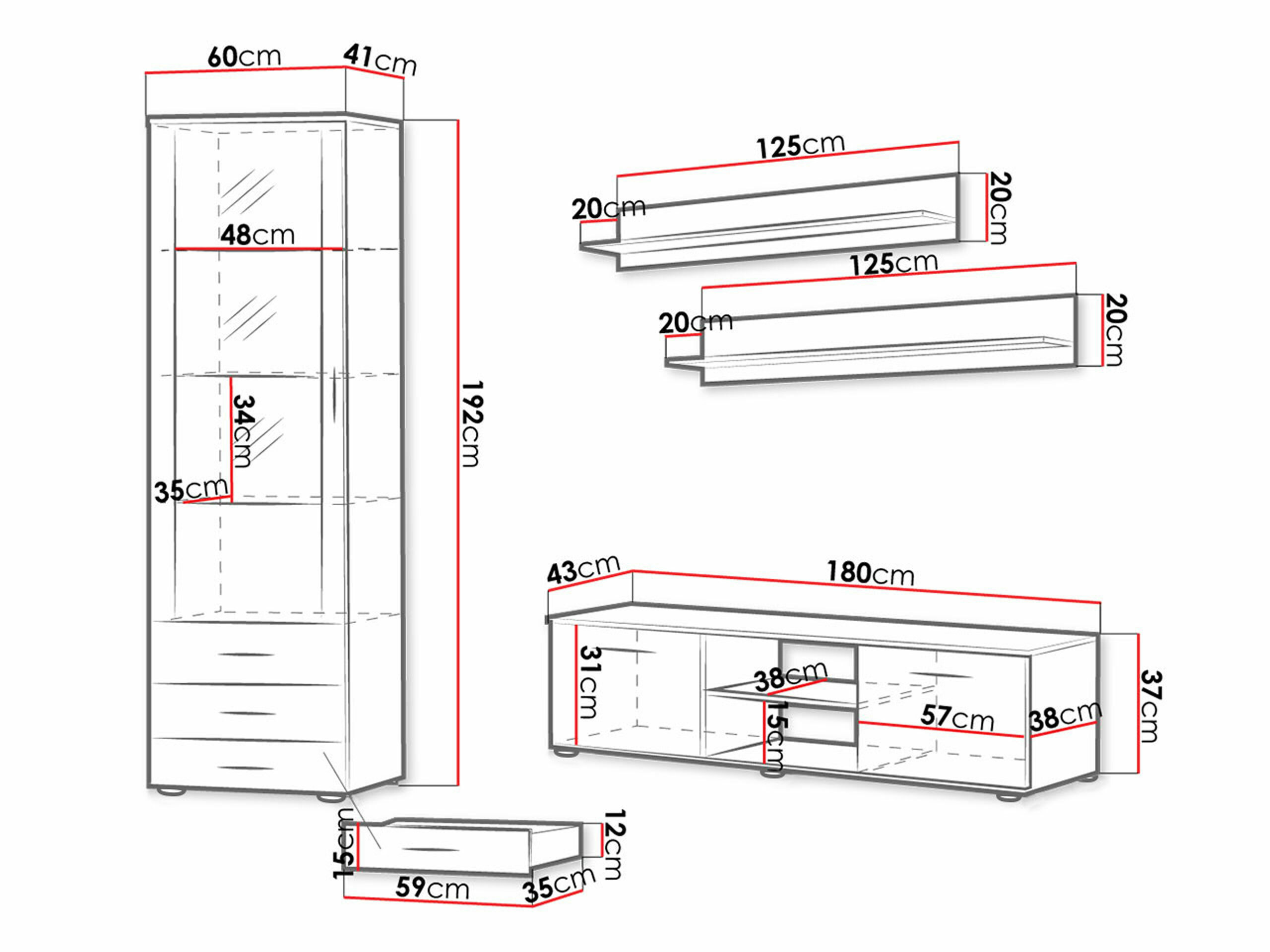 Viesistabas komplekts Tornola 107 (Balts + Glancēts balts)