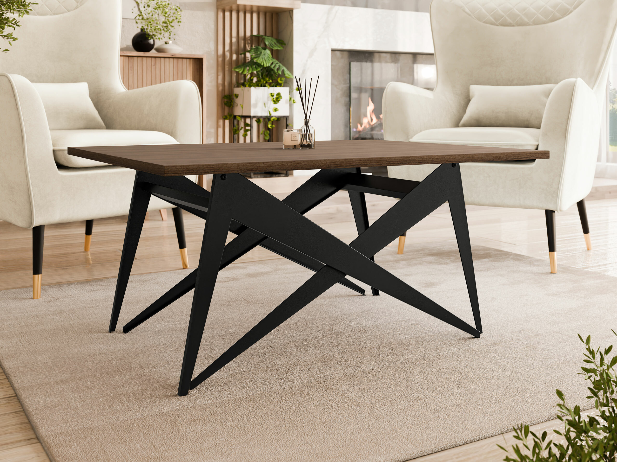 Žurnālu galdiņš transformeris Oswego 150 (Riekstkoks + Melns)