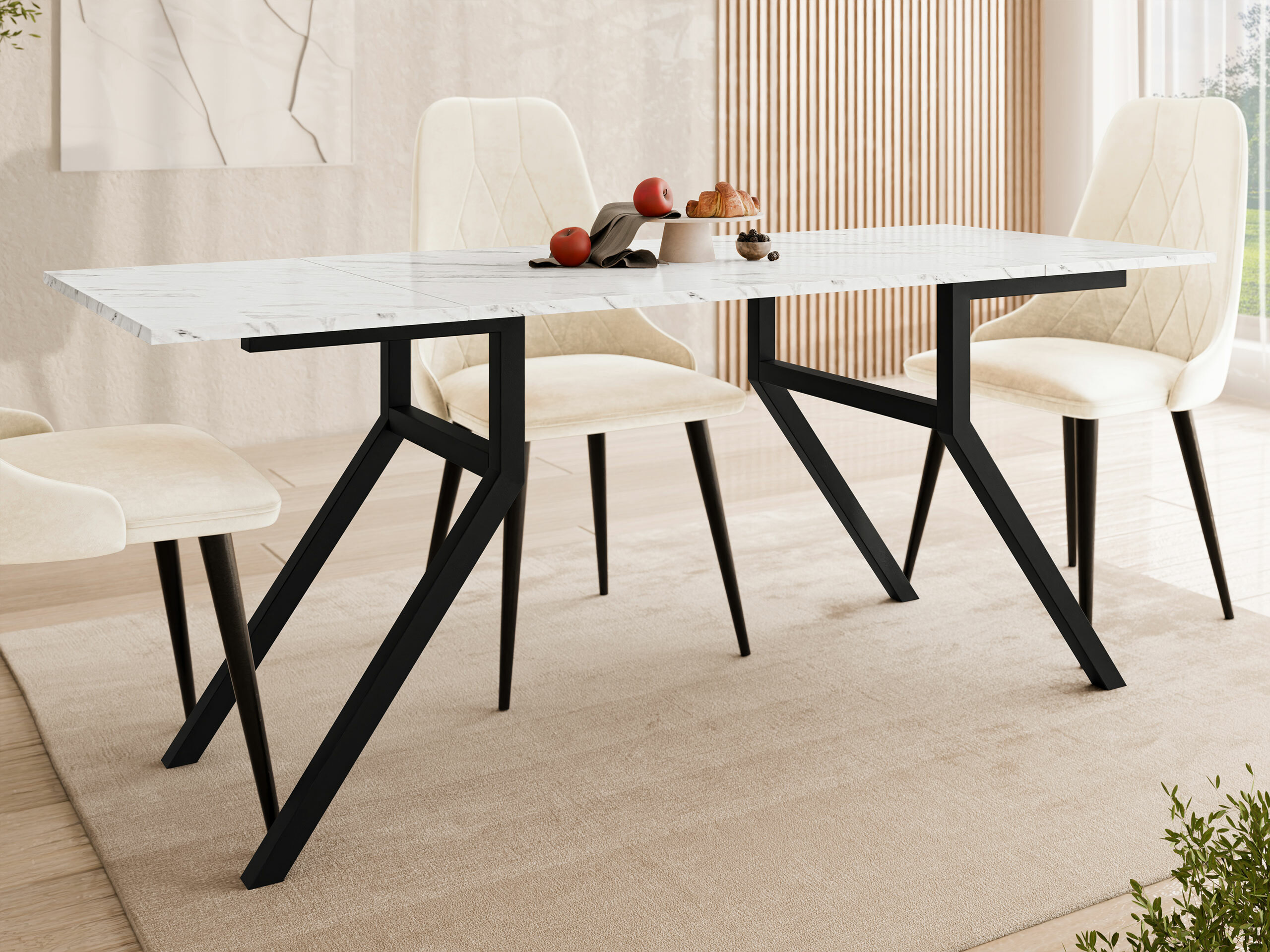 Žurnālu galdiņš transformeris Oswego 151 (Balts marmors + Melns)