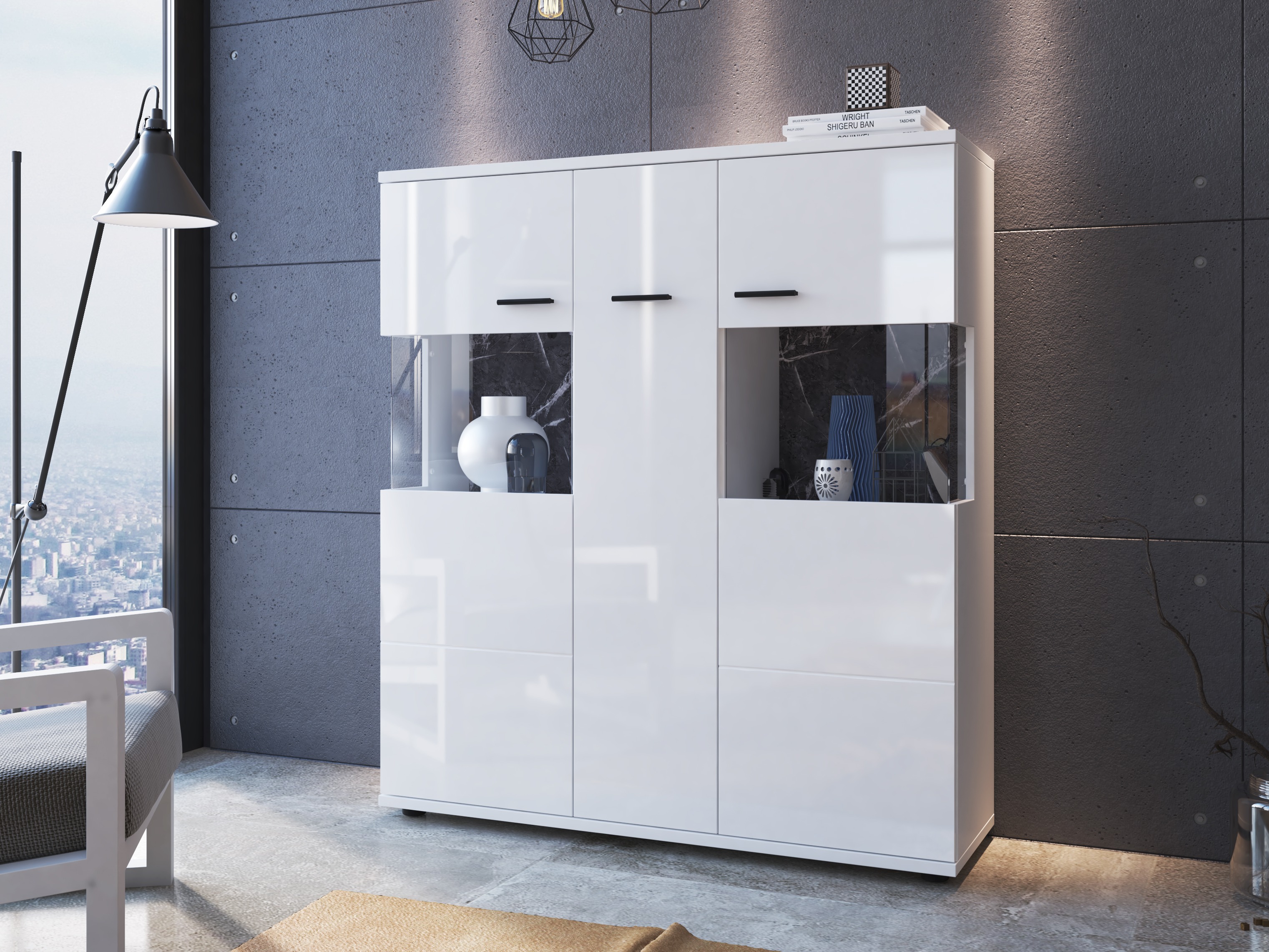 Стеллаж Ontario 169 (Глянцевый белый + Белый)