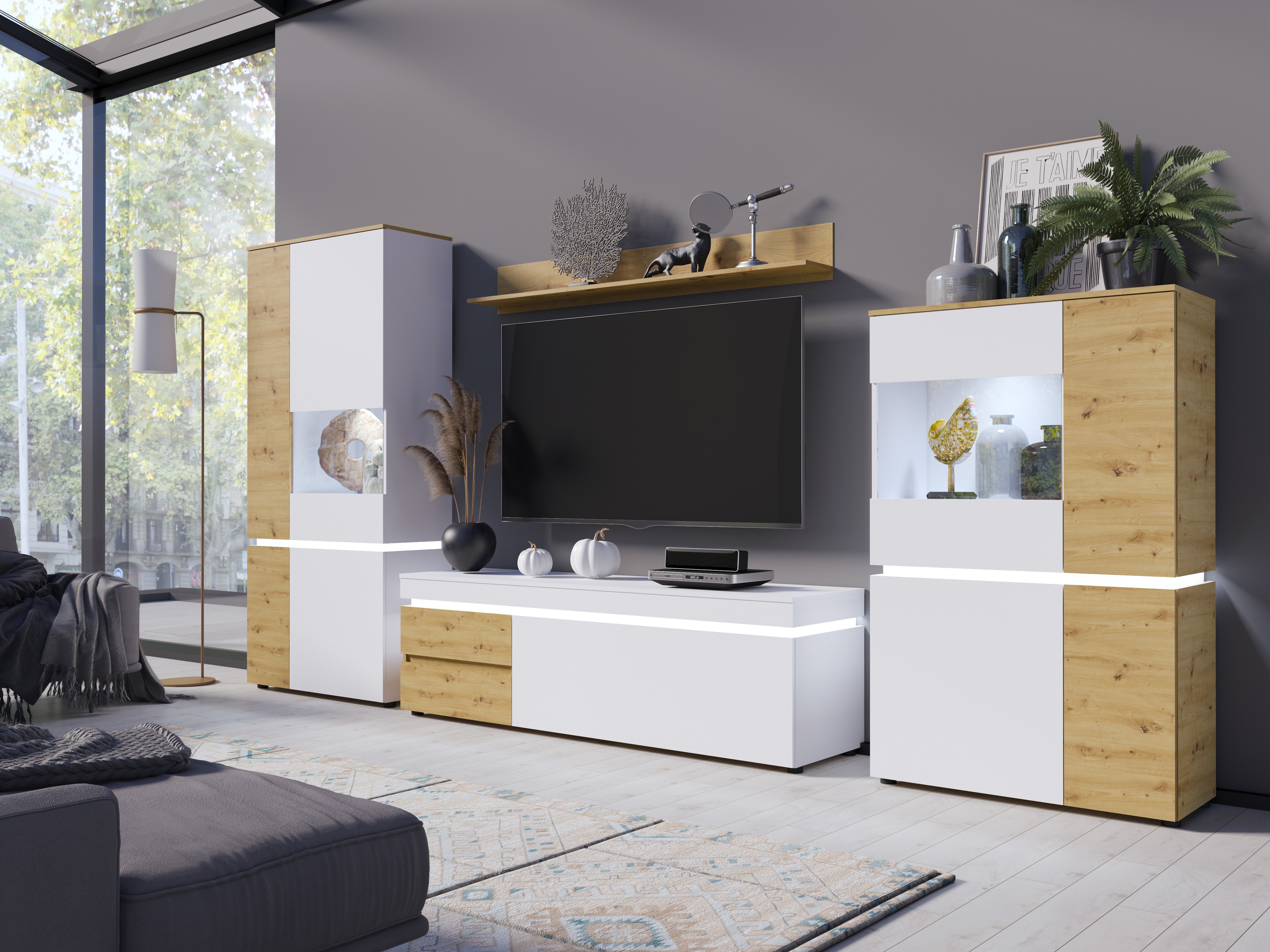 Viesistabas komplekts Ontario 176 (Artisan ozols + Balts)