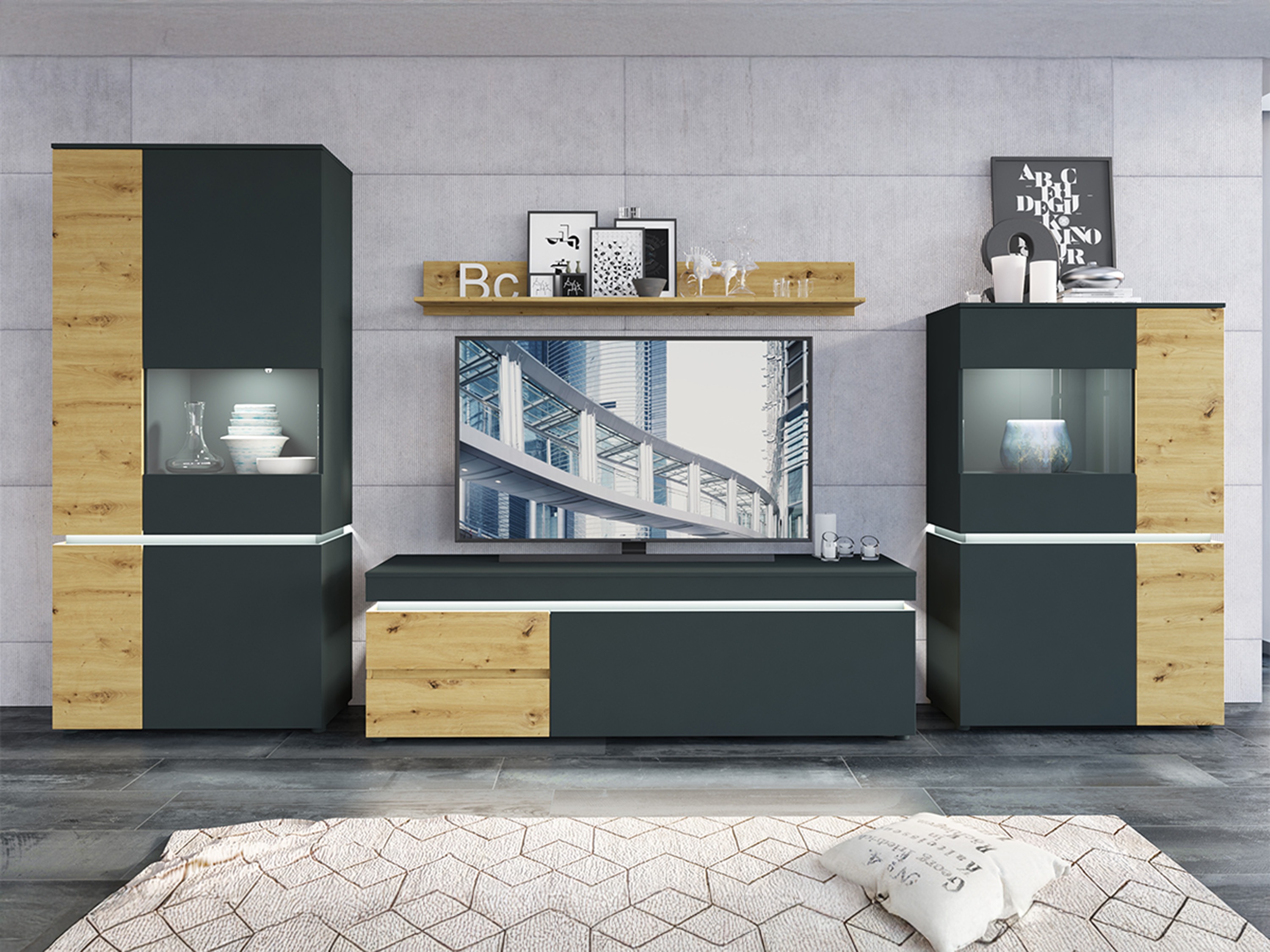 Viesistabas komplekts Ontario 176 (Artisan ozols + Pelēks)