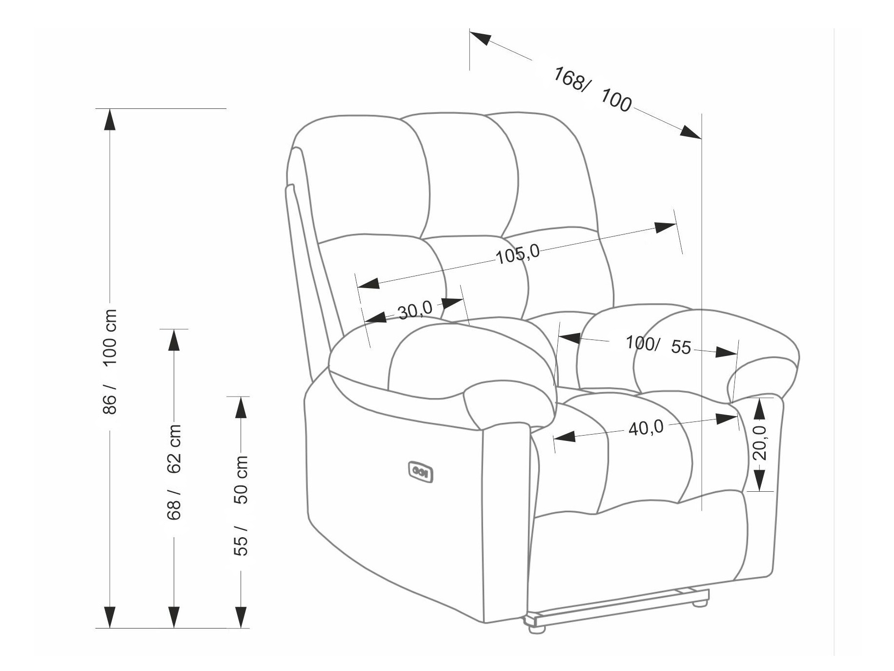 Krēsls reglainer Houston 2080 (Pelēks)