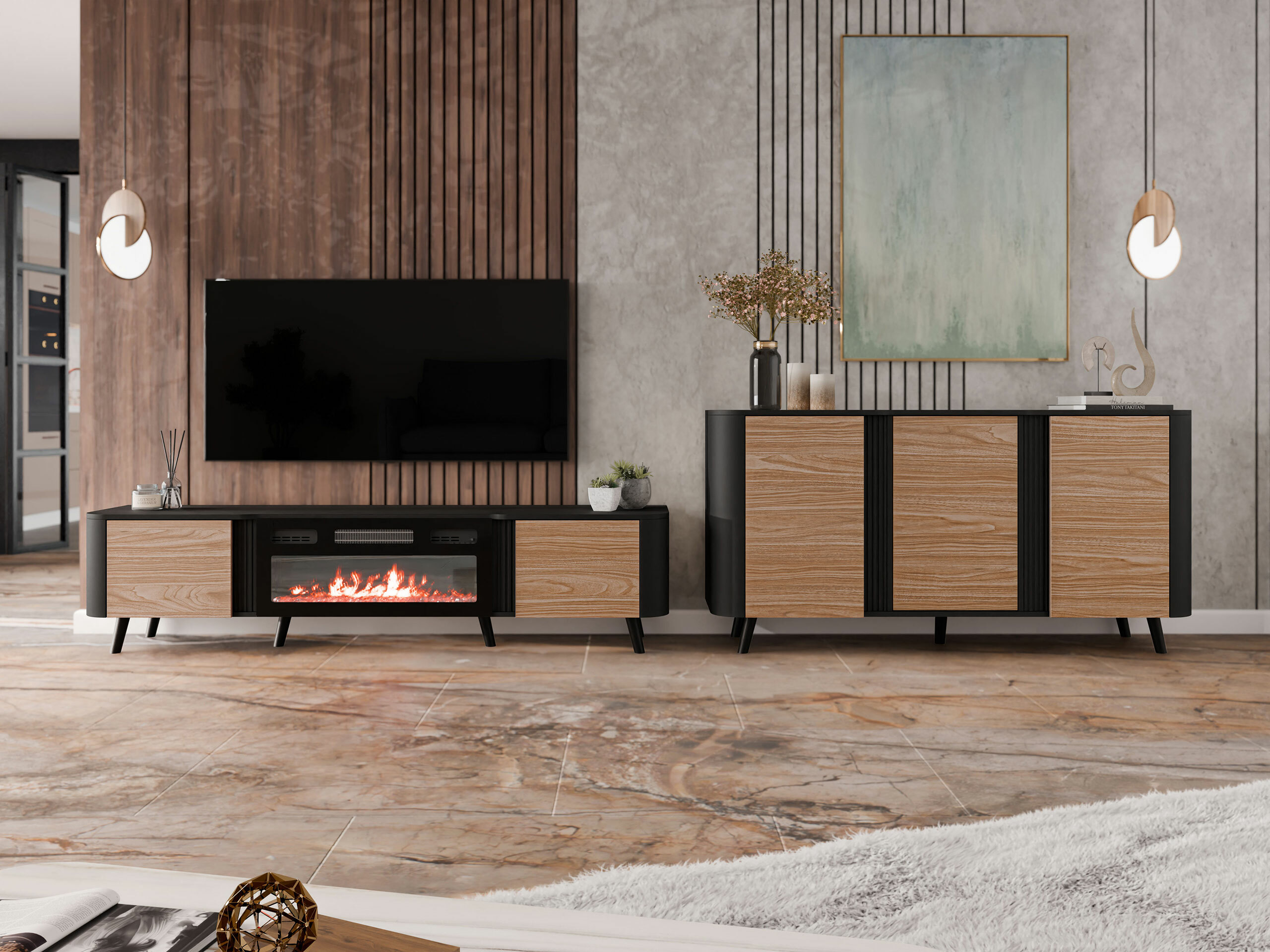 Viesistabas komplekts Modus (Melns + Riekstkoks)