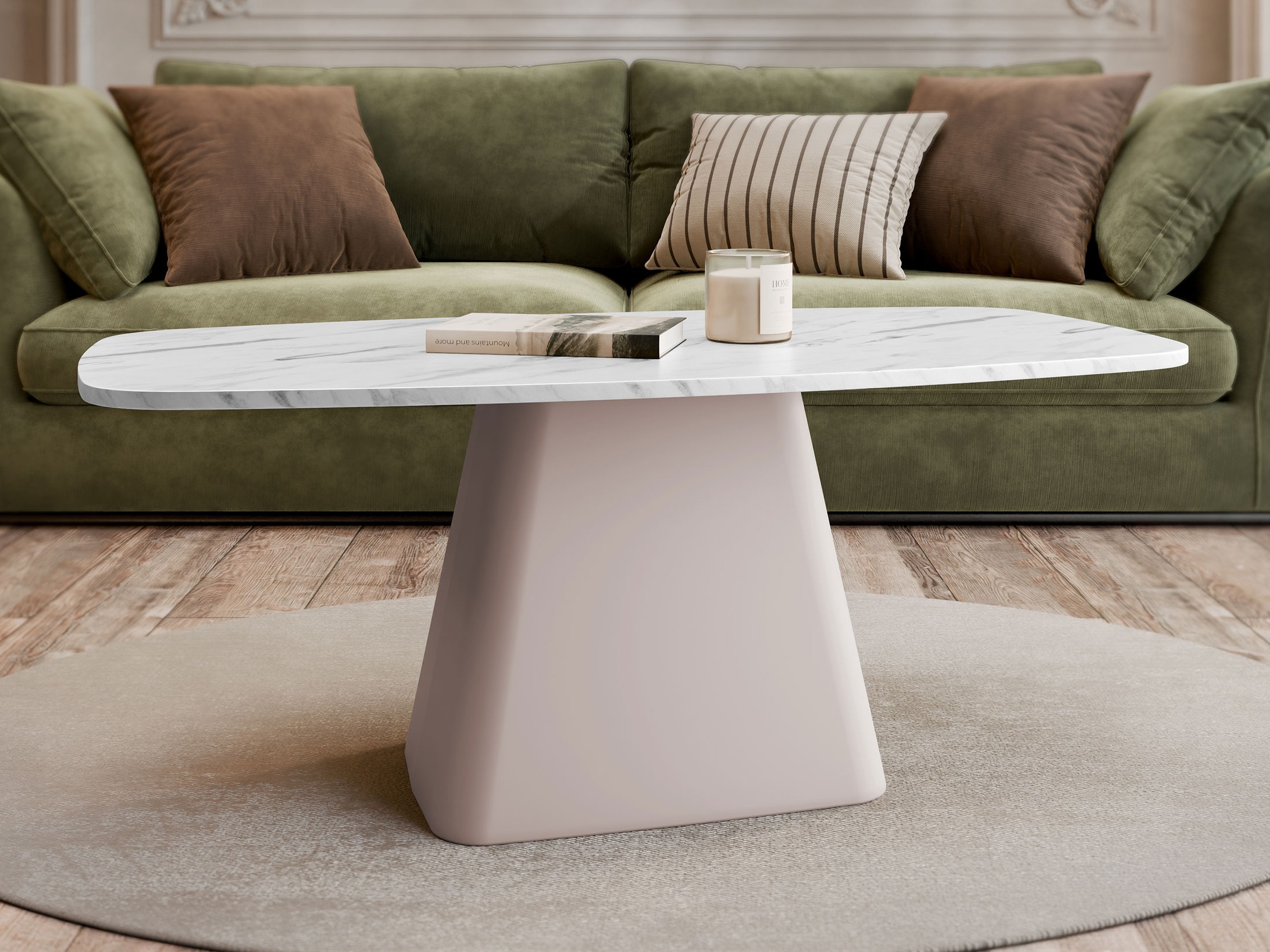 Žurnālu galdiņš Oswego 158 (Balts marmors + Kašmirs)