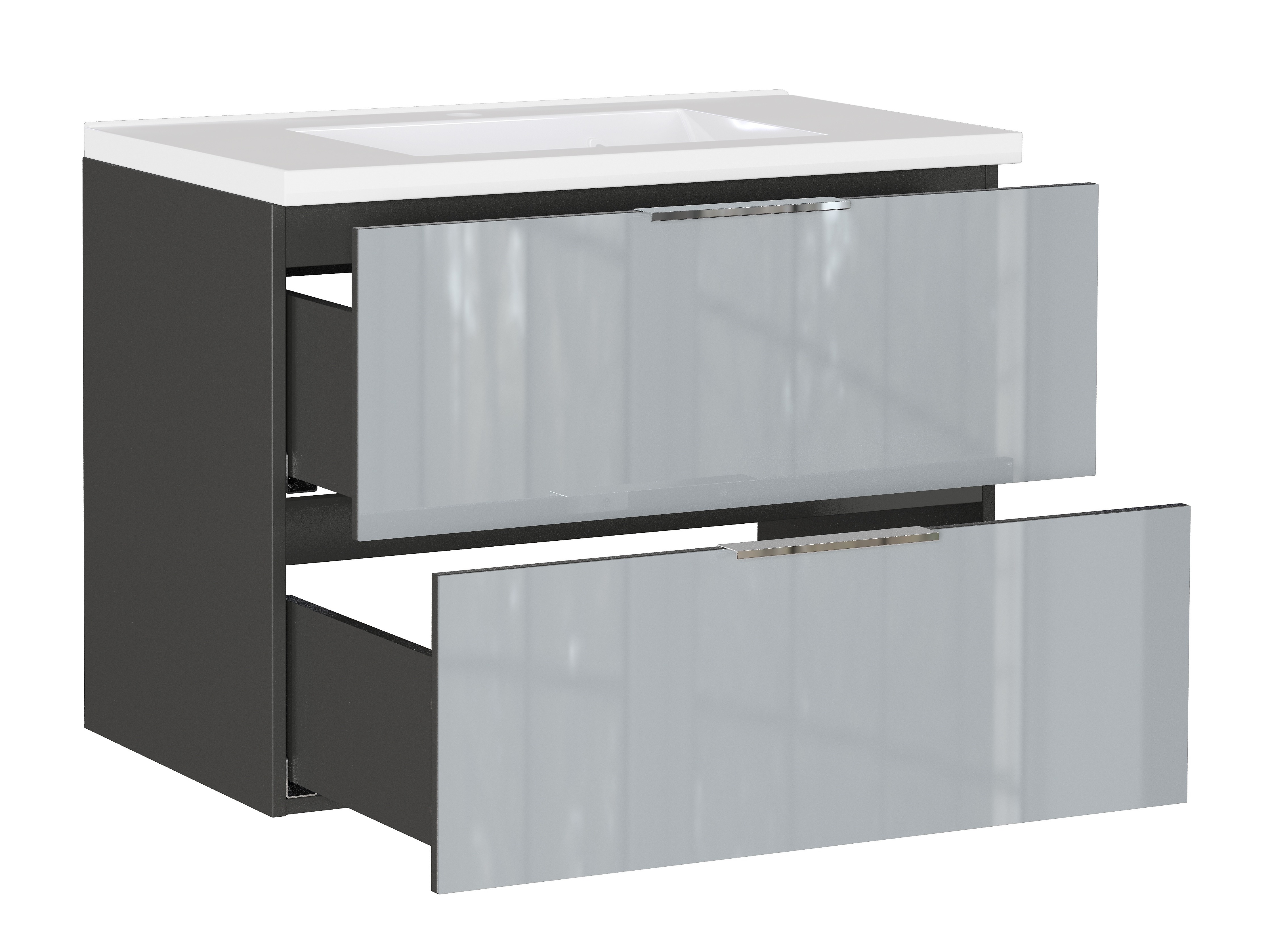 Piekarams vannas istabas skapītis izlietnei Sacramento 526 (Glancēts pelēks)