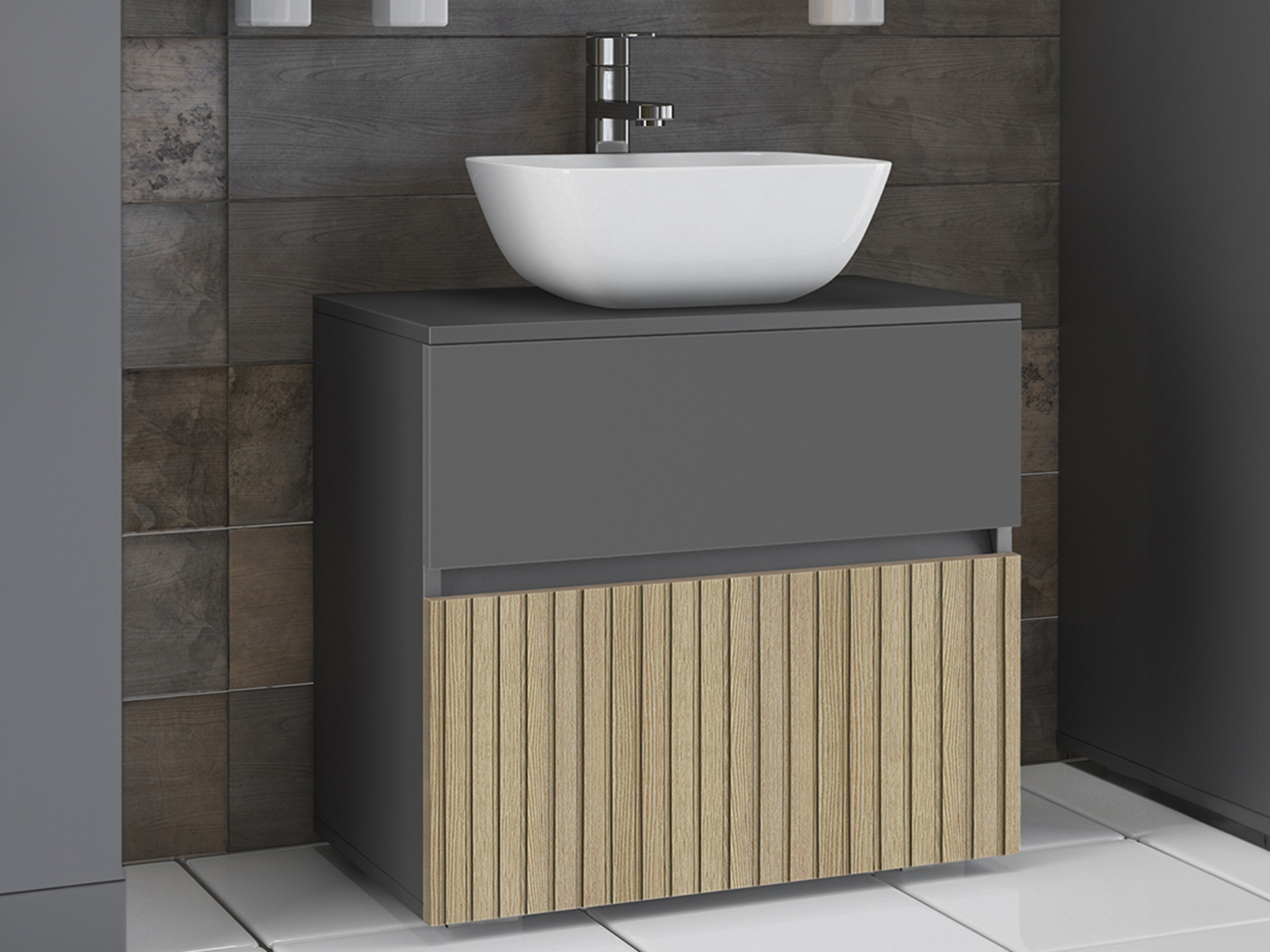 Stāvošs vannas istabas skapītis izlietnei Soncamu 110 (Antracīts + Gaišs ozols)