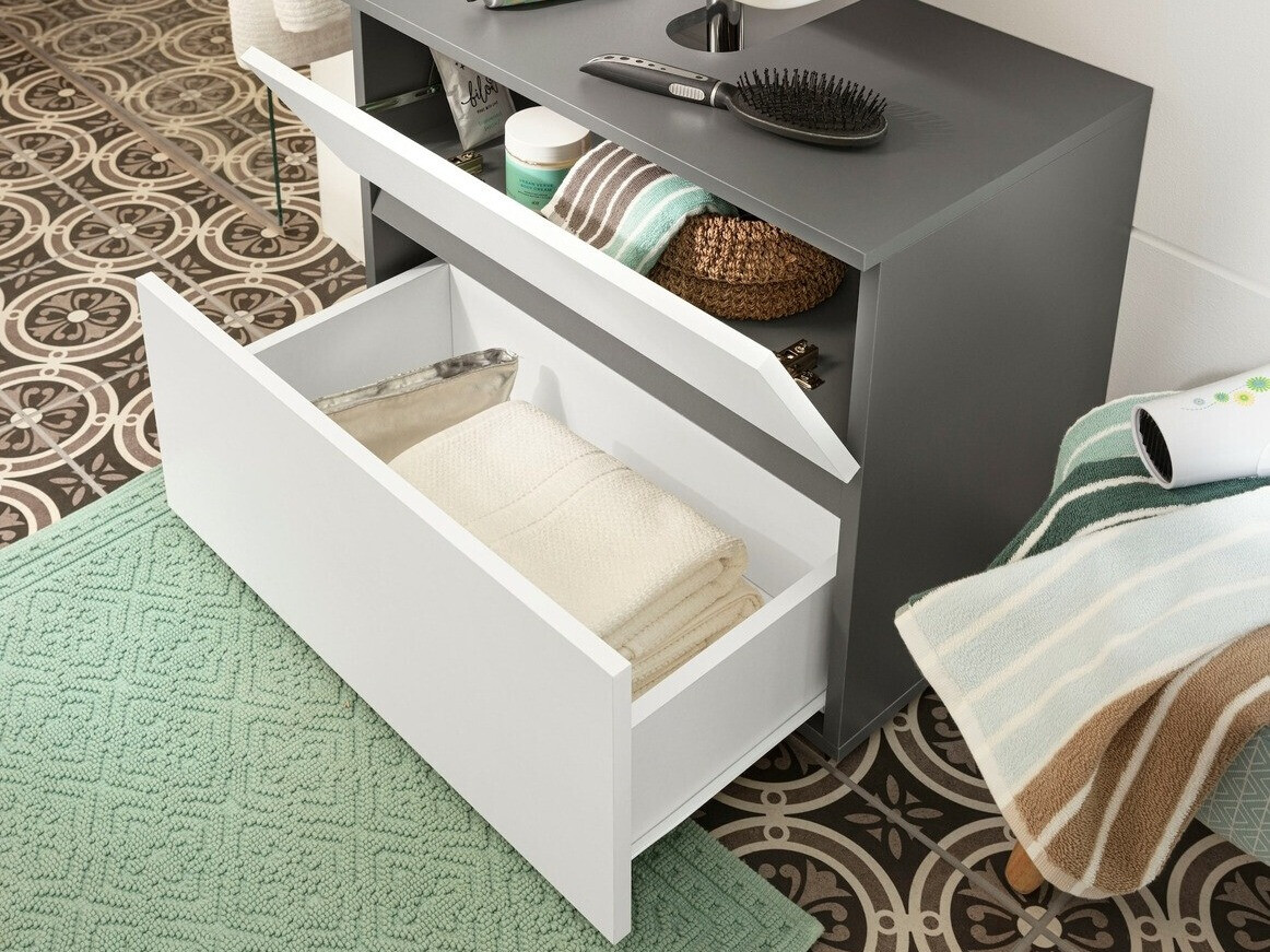 Stāvošs vannas istabas skapītis izlietnei Soncamu 110 (Balts + Antracīts)