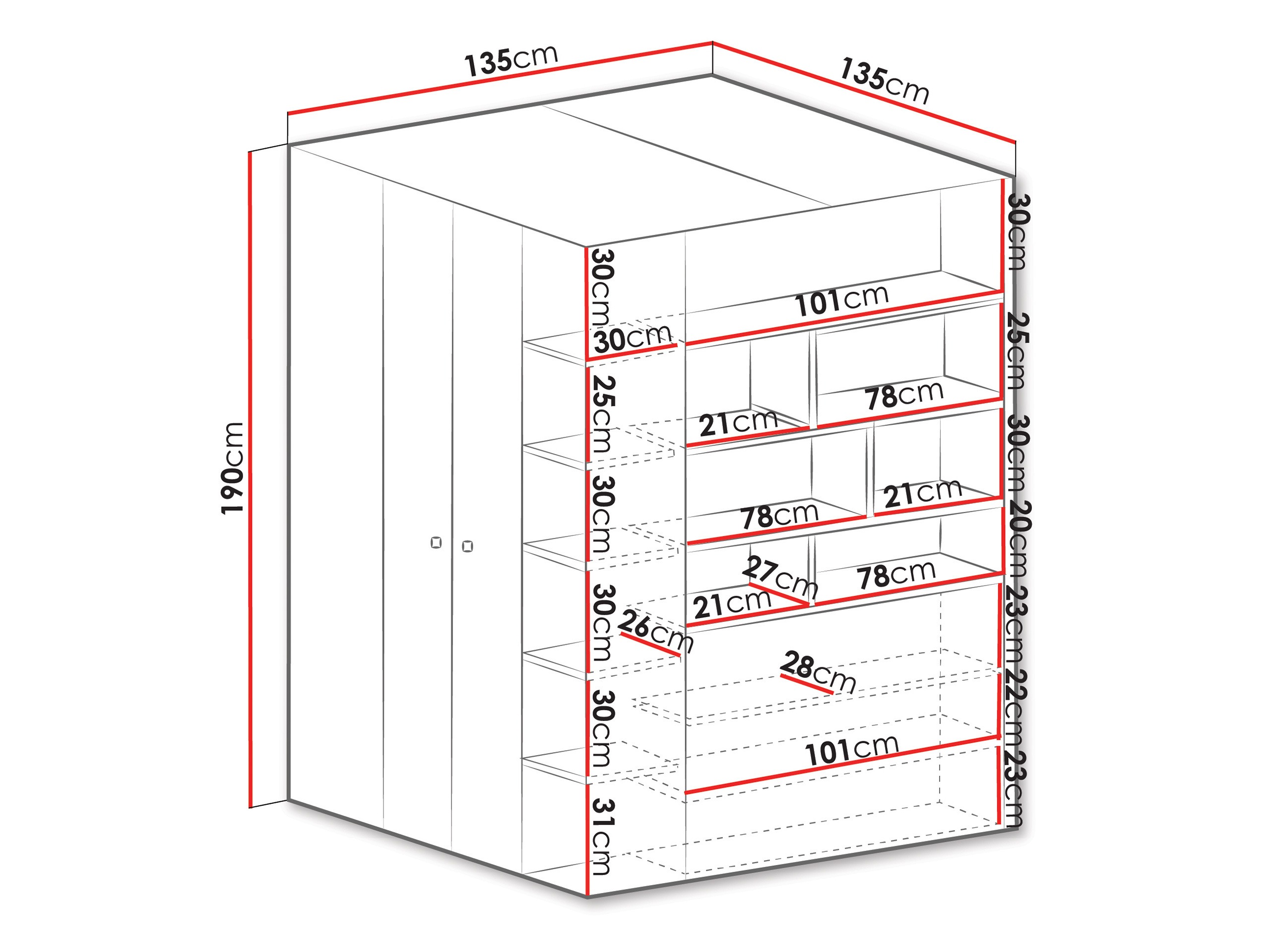 Stūra skapis Camteso 113 (Balts + Ozols + Tirkīzs)