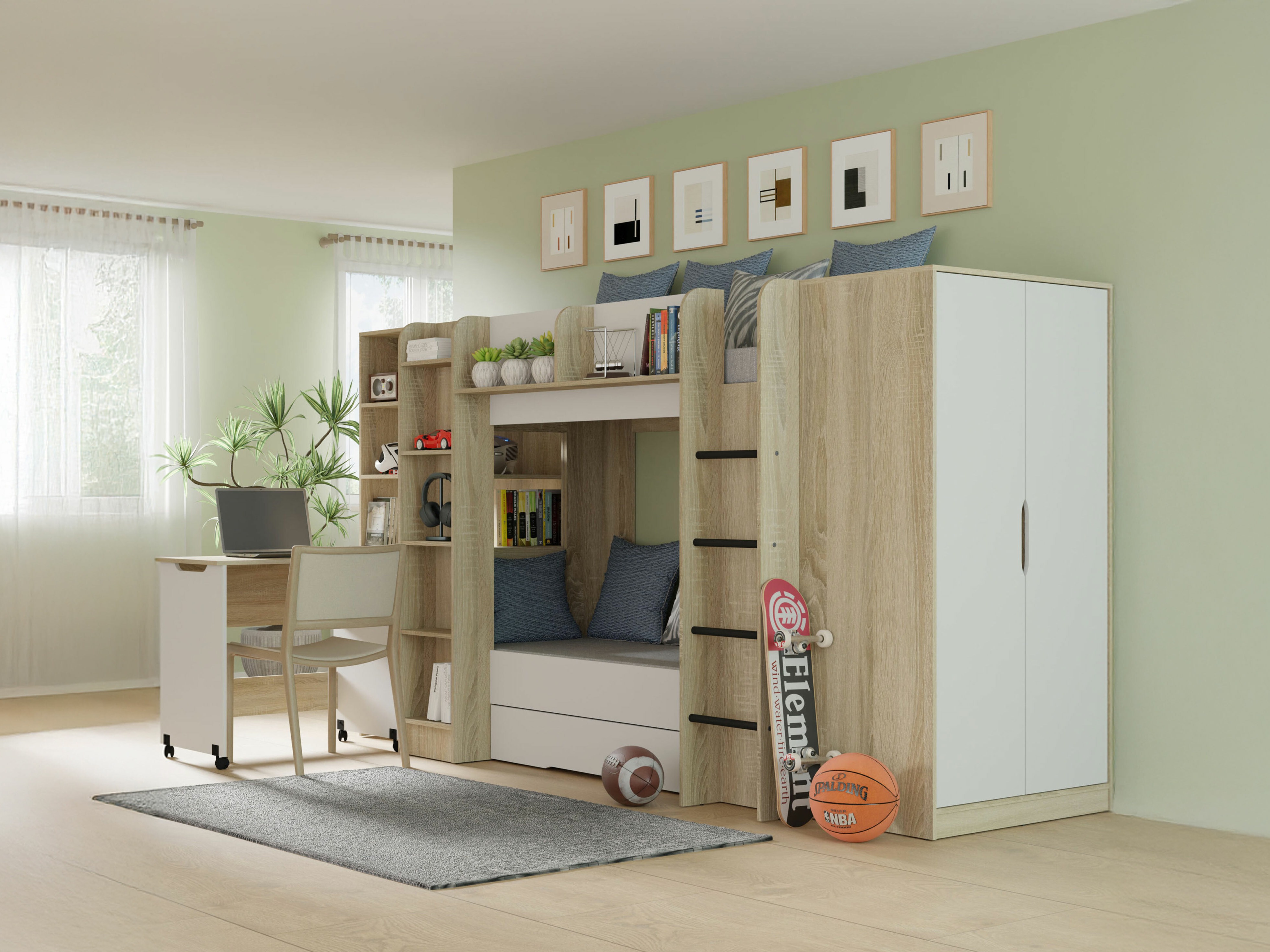 Bērnu istabas komplekts Elitenu 104 (Sonomas ozols + Balts)