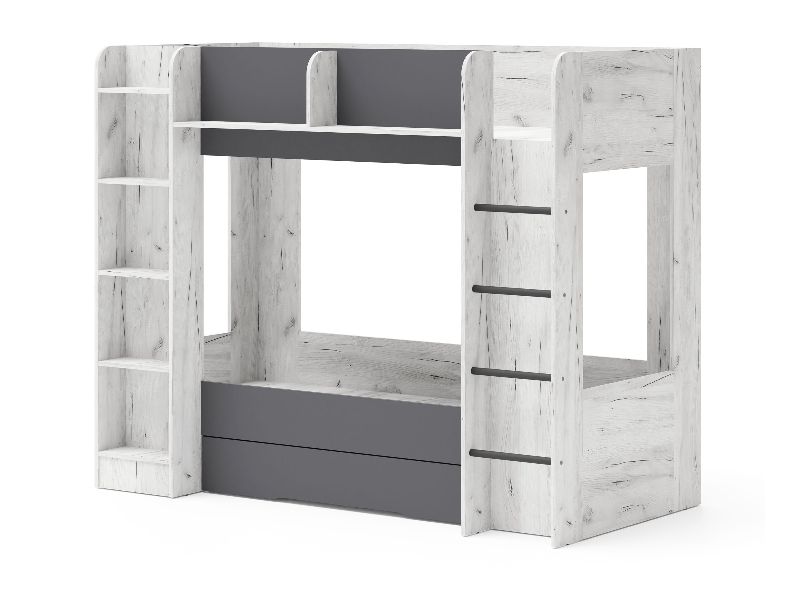 Divstāvu gulta Elitenu 102 (Amatniecības balts + Grafīts)