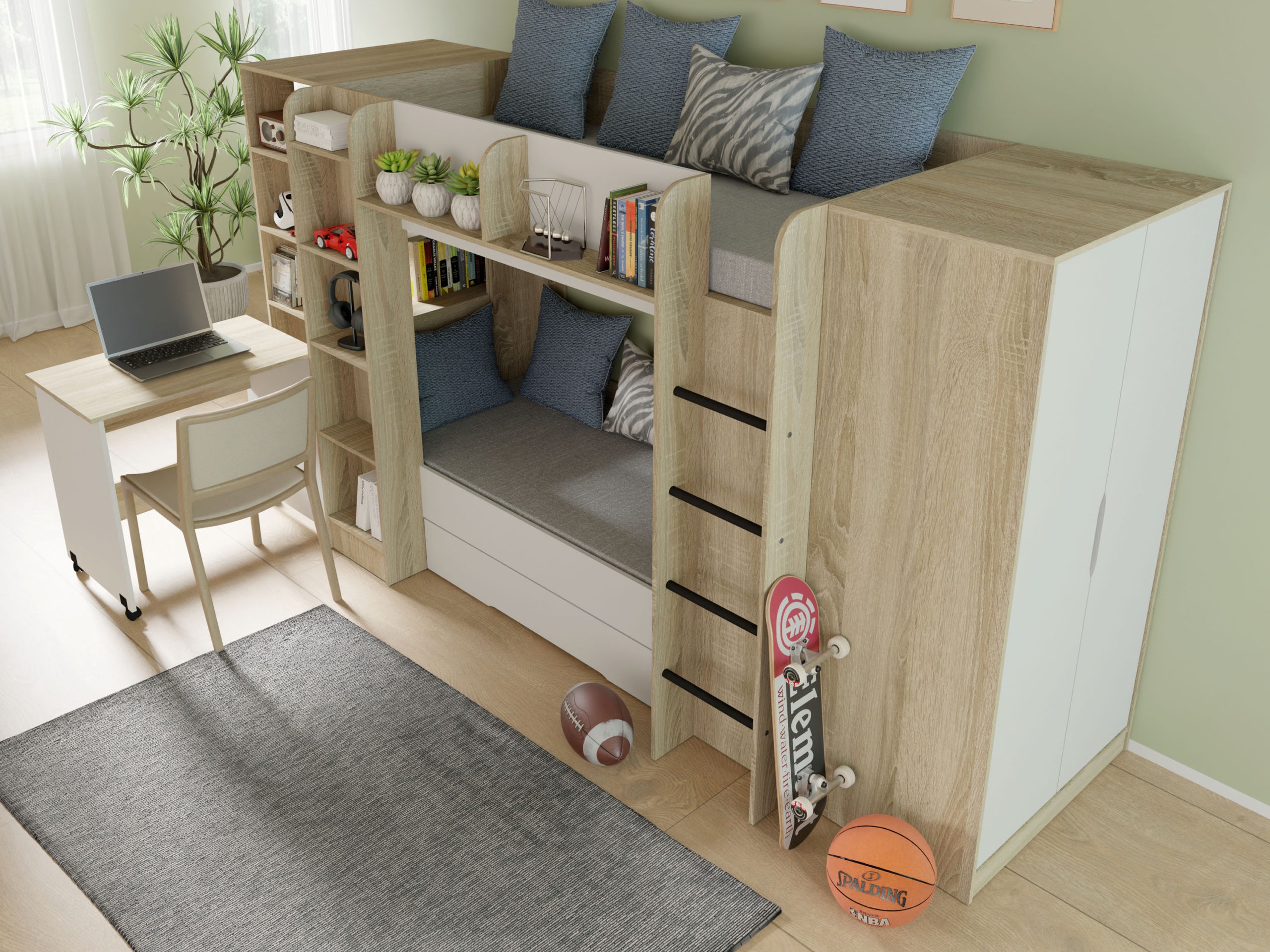 Divstāvu gulta Elitenu 102 (Sonomas ozols + Balts)