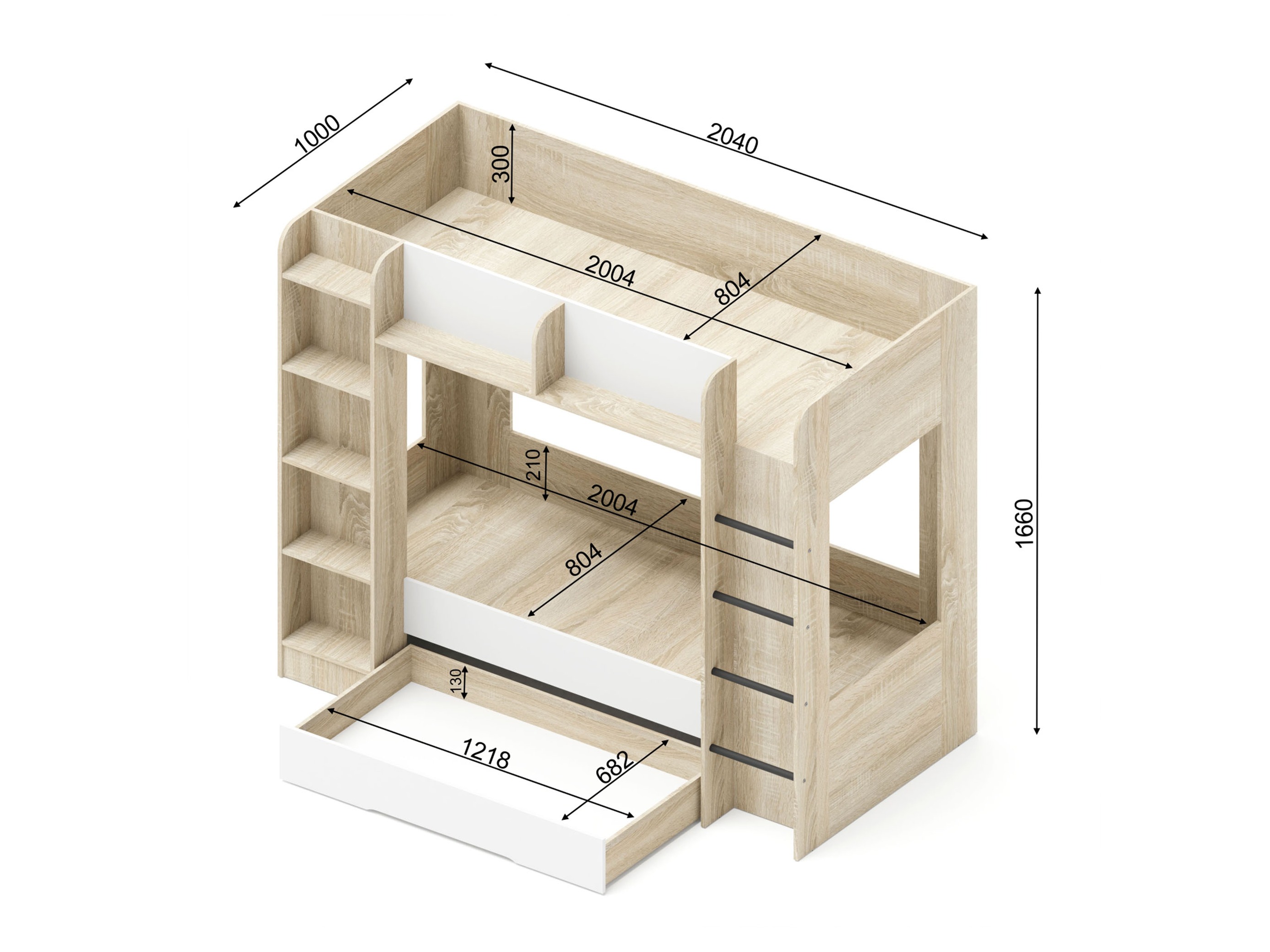 Divstāvu gulta Elitenu 102 (Sonomas ozols + Balts)