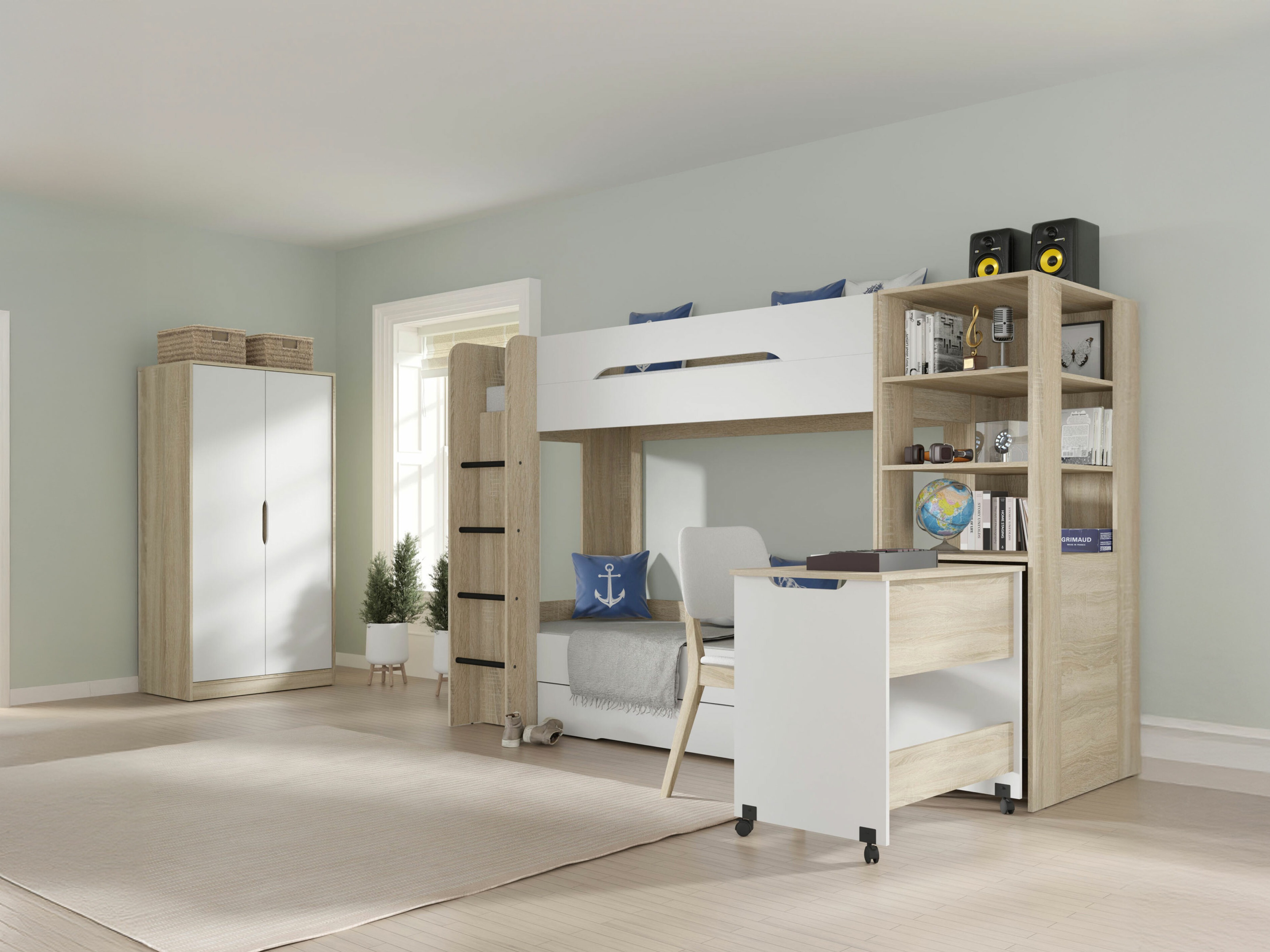 Divstāvu gulta Elitenu 103 (Sonomas ozols+ Balts)