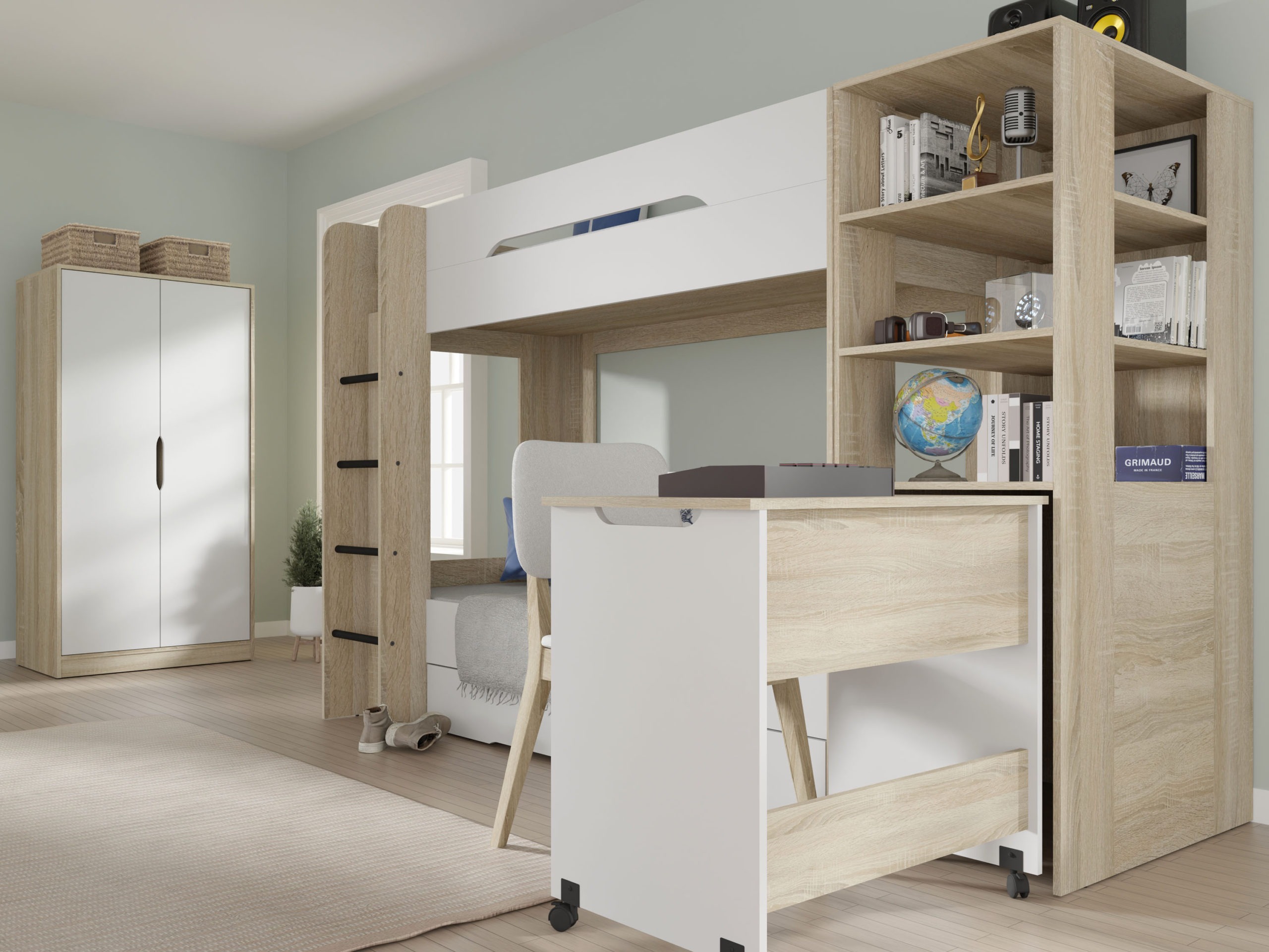 Divstāvu gulta Elitenu 103 (Sonomas ozols+ Balts)